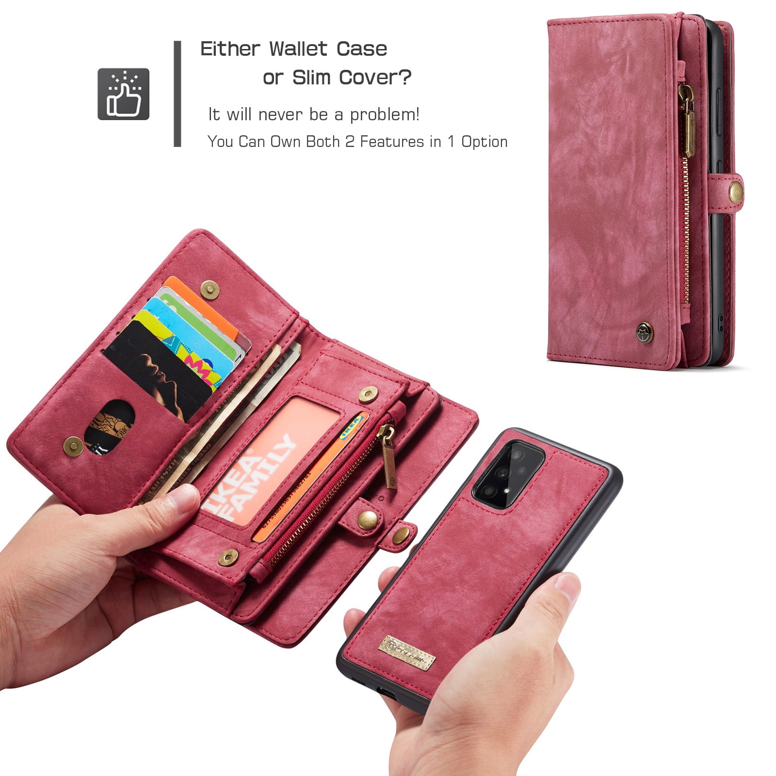 Samsung Galaxy A33 Rymligt plånboksfodral med många kortfack, röd