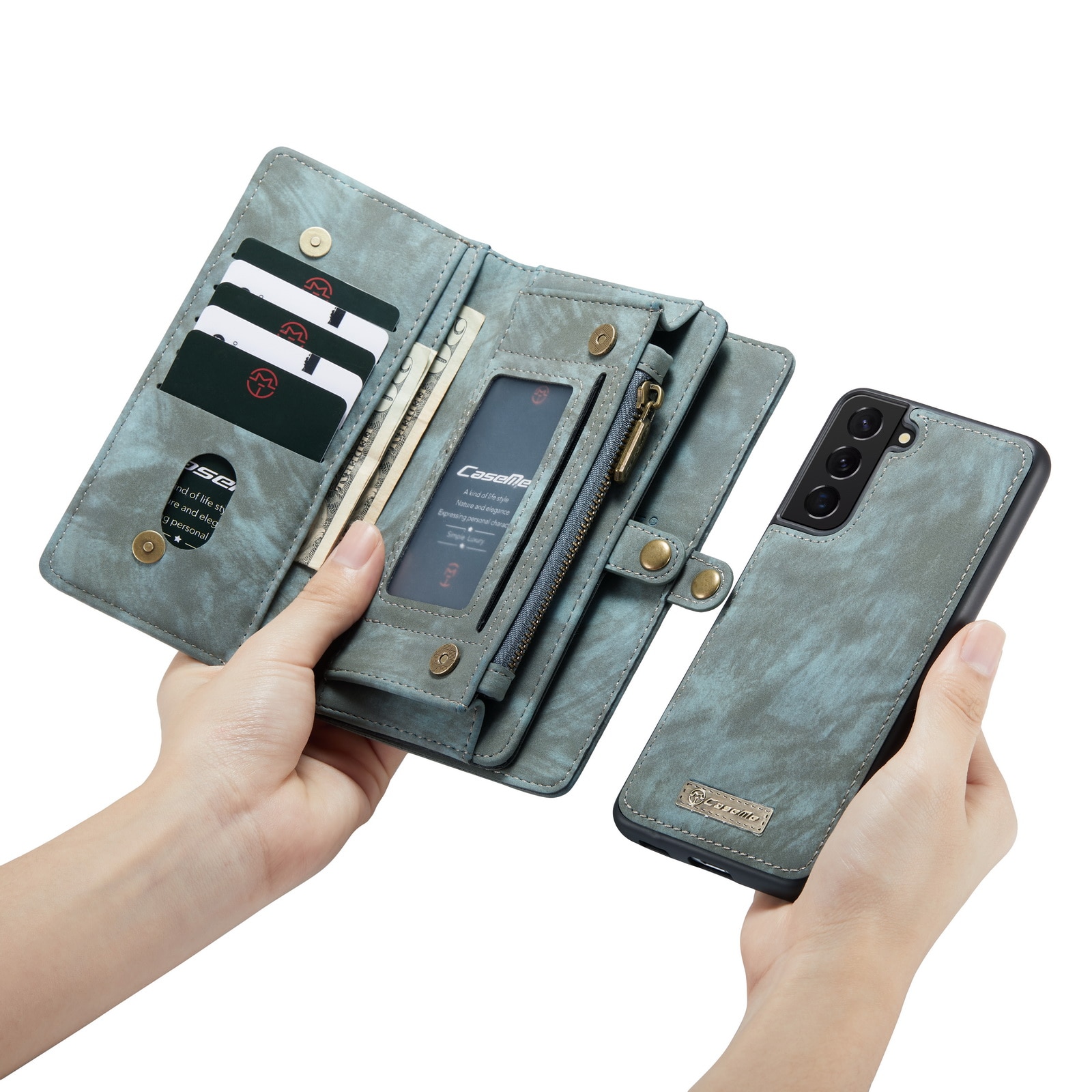Samsung Galaxy S22 Rymligt plånboksfodral med många kortfack, blå