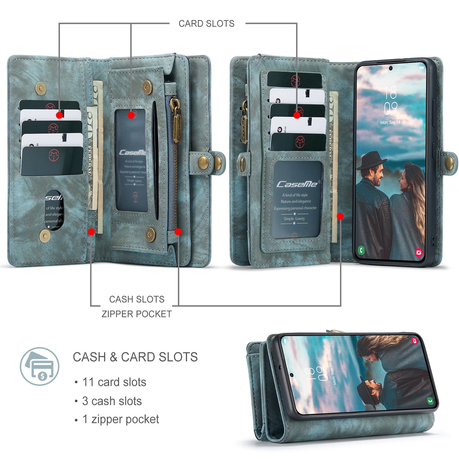 Galaxy S22 Plus Rymligt plånboksfodral med många kortfack, blå