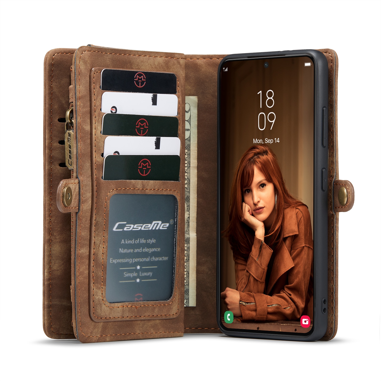 Samsung Galaxy S22 Rymligt plånboksfodral med många kortfack, brun