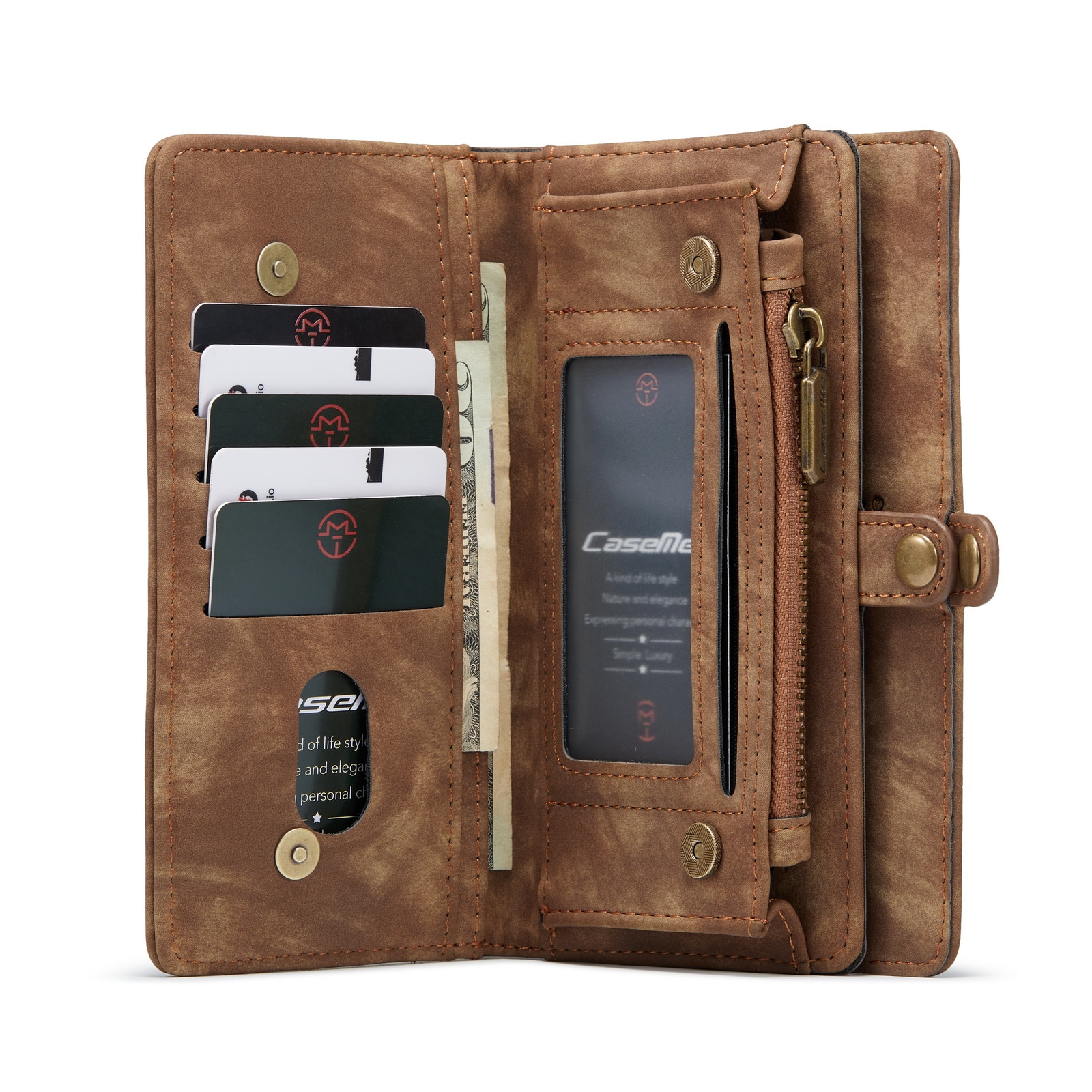 Samsung Galaxy S22 Rymligt plånboksfodral med många kortfack, brun