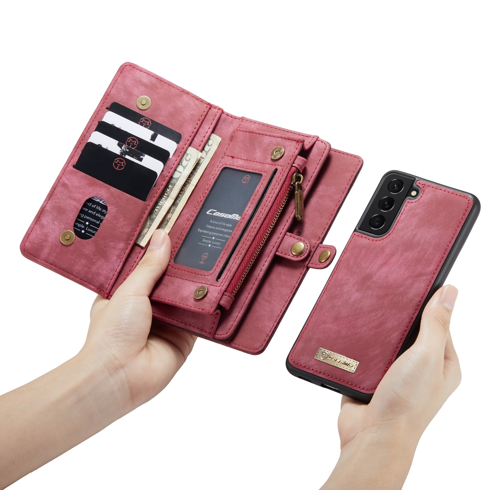 Samsung Galaxy S22 Rymligt plånboksfodral med många kortfack, röd