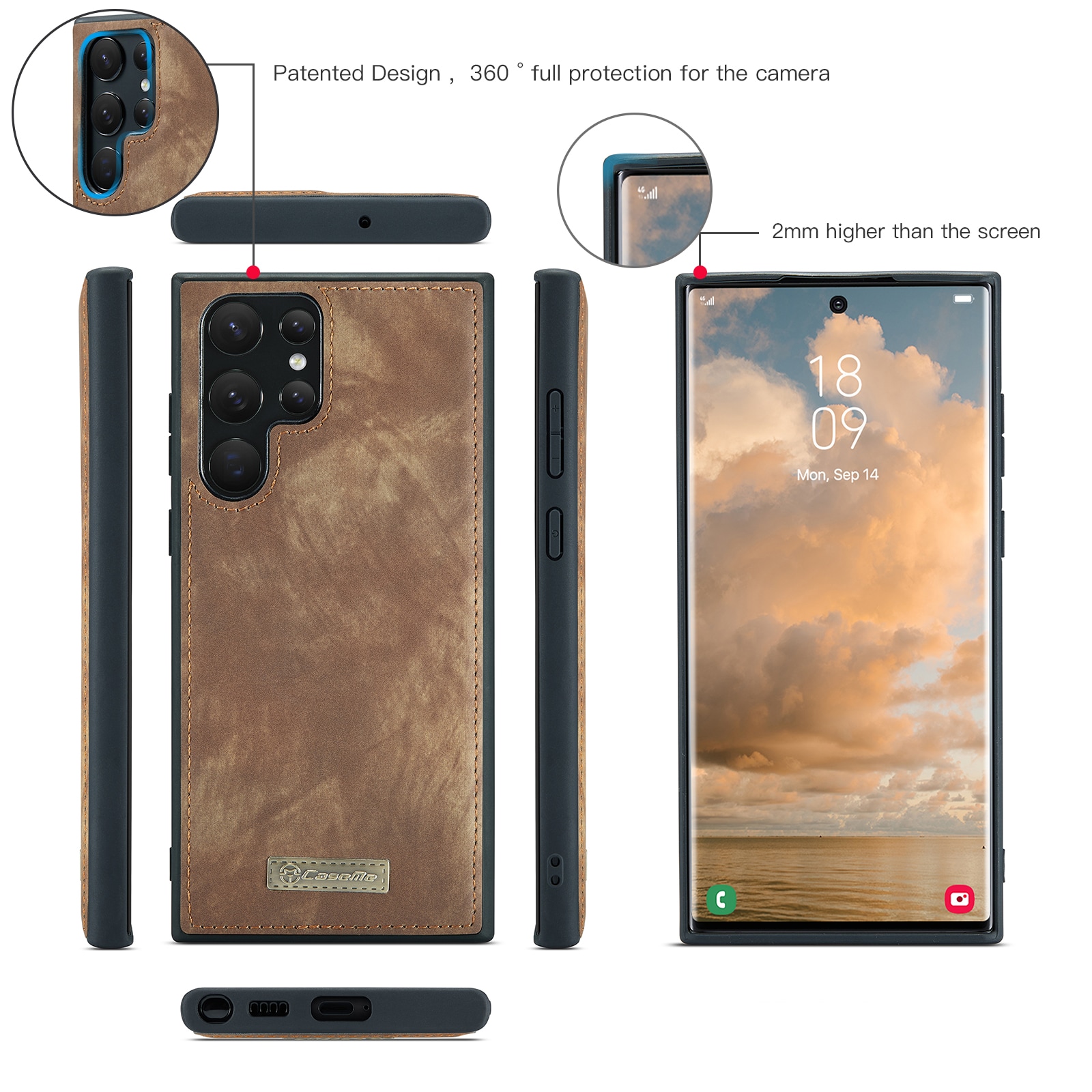 Samsung Galaxy S22 Ultra Rymligt plånboksfodral med många kortfack, Brun
