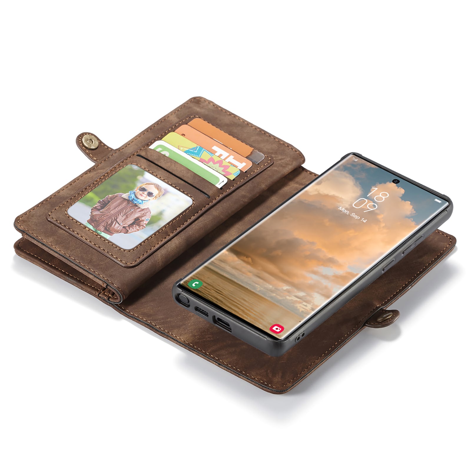 Samsung Galaxy S22 Ultra Rymligt plånboksfodral med många kortfack, Brun