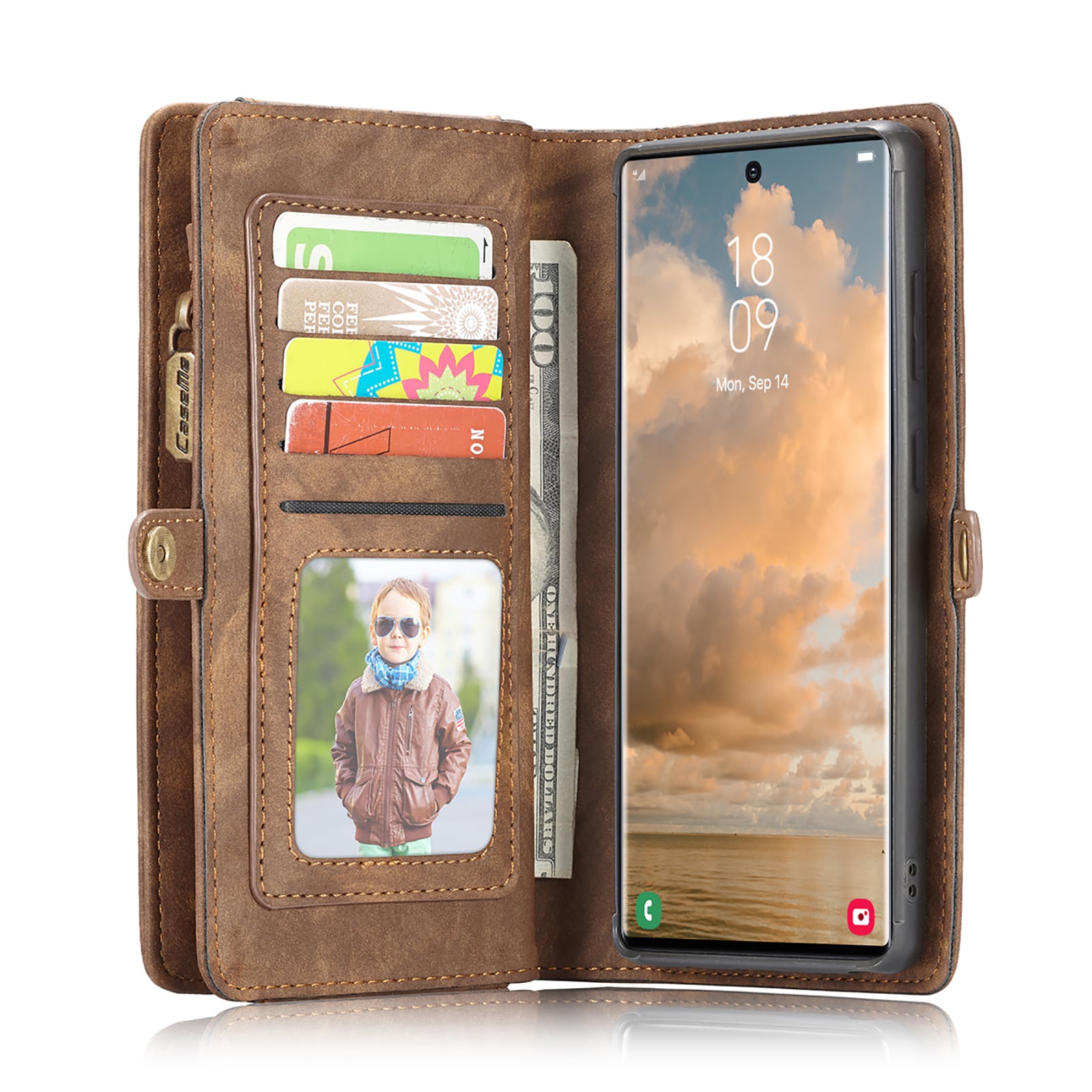 Samsung Galaxy S22 Ultra Rymligt plånboksfodral med många kortfack, Brun