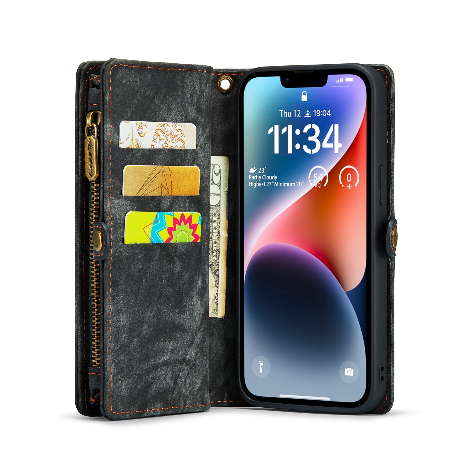 iPhone 14 Plus Rymligt plånboksfodral med många kortfack, grå