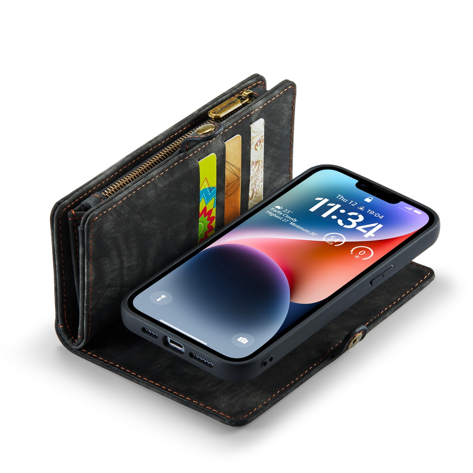 iPhone 14 Rymligt plånboksfodral med många kortfack, grå