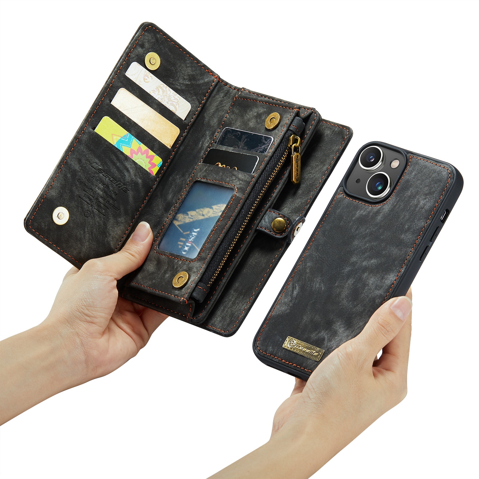 iPhone 14 Rymligt plånboksfodral med många kortfack, grå