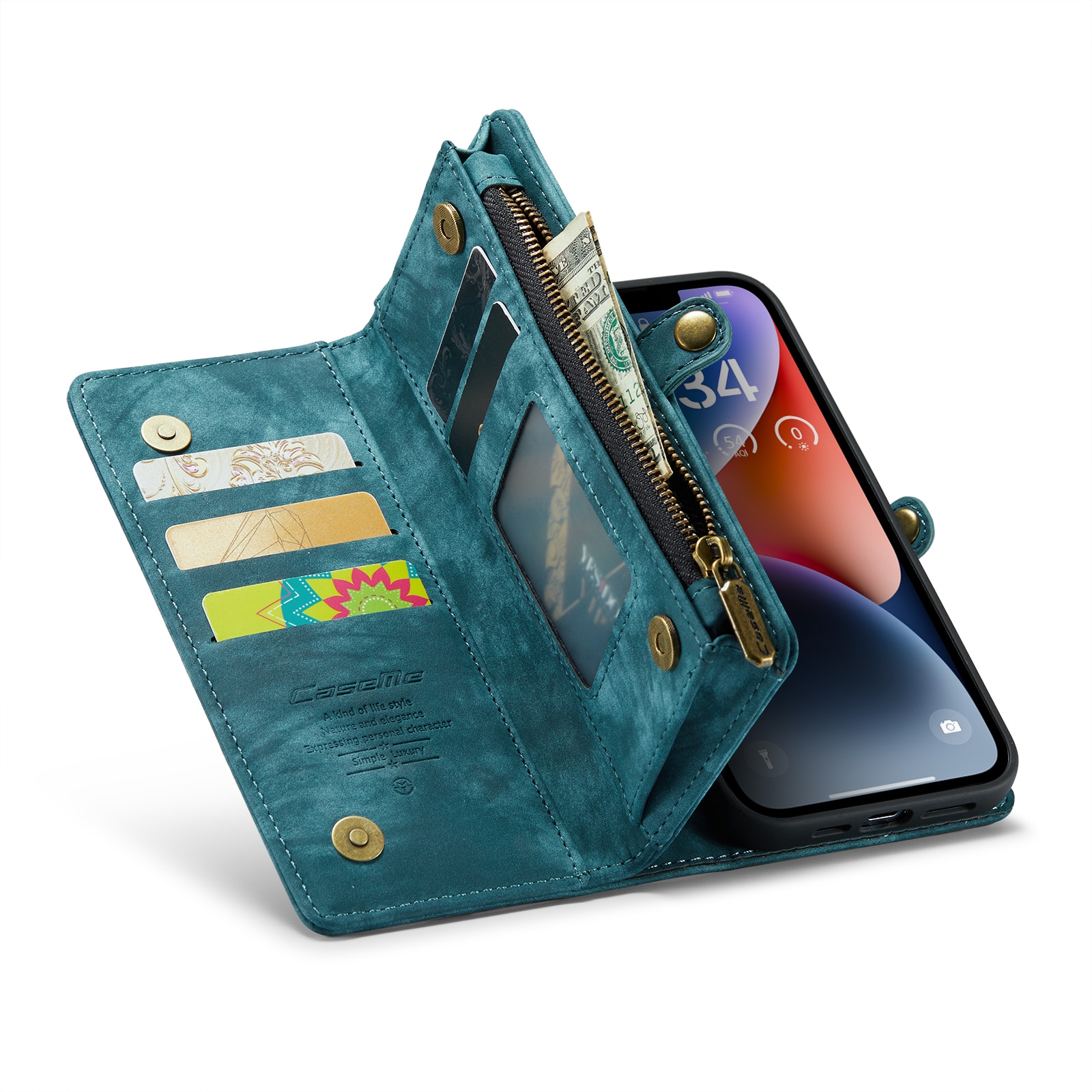 iPhone 14 Plus Rymligt plånboksfodral med många kortfack, blå