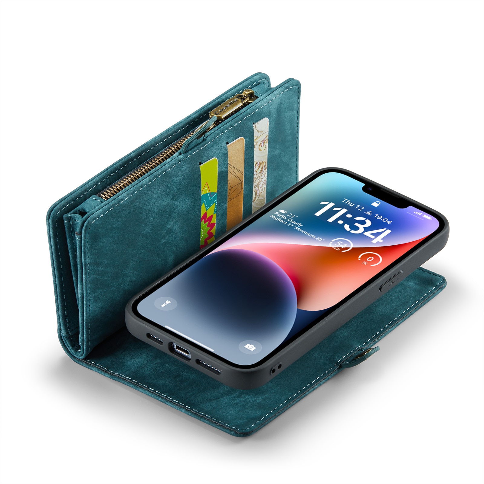 iPhone 14 Plus Rymligt plånboksfodral med många kortfack, blå