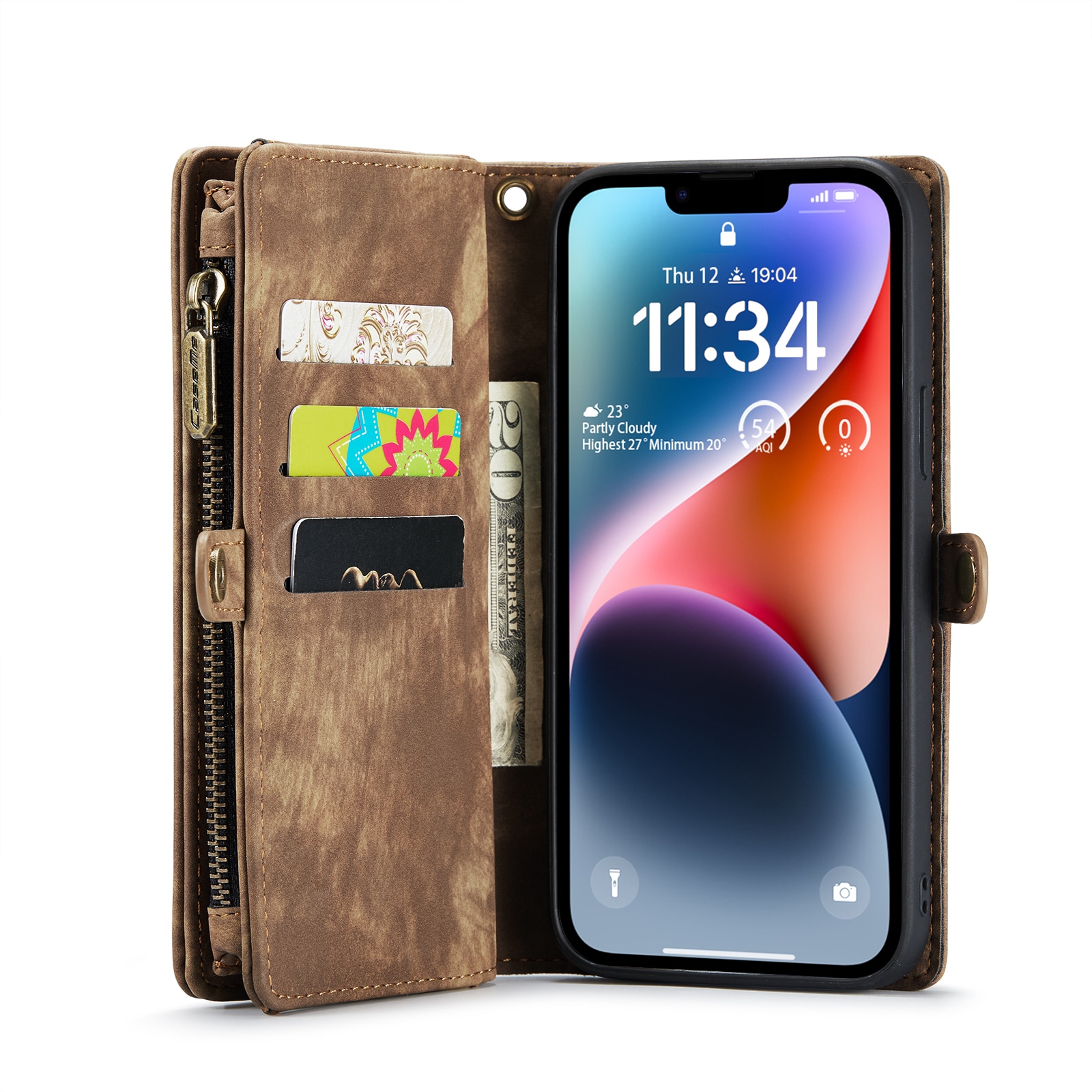 iPhone 14 Rymligt plånboksfodral med många kortfack, brun