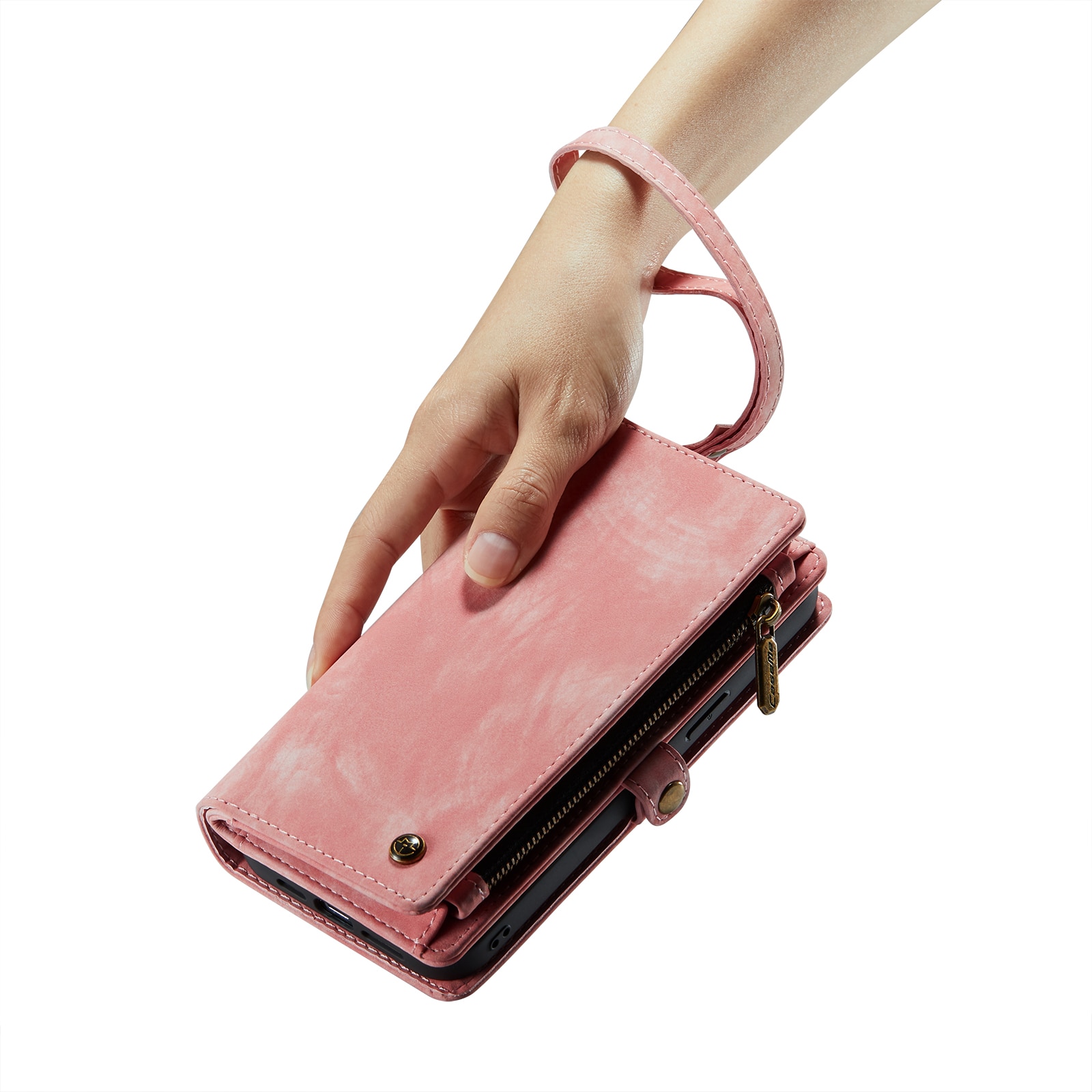 iPhone 14 Rymligt plånboksfodral med många kortfack, rosa