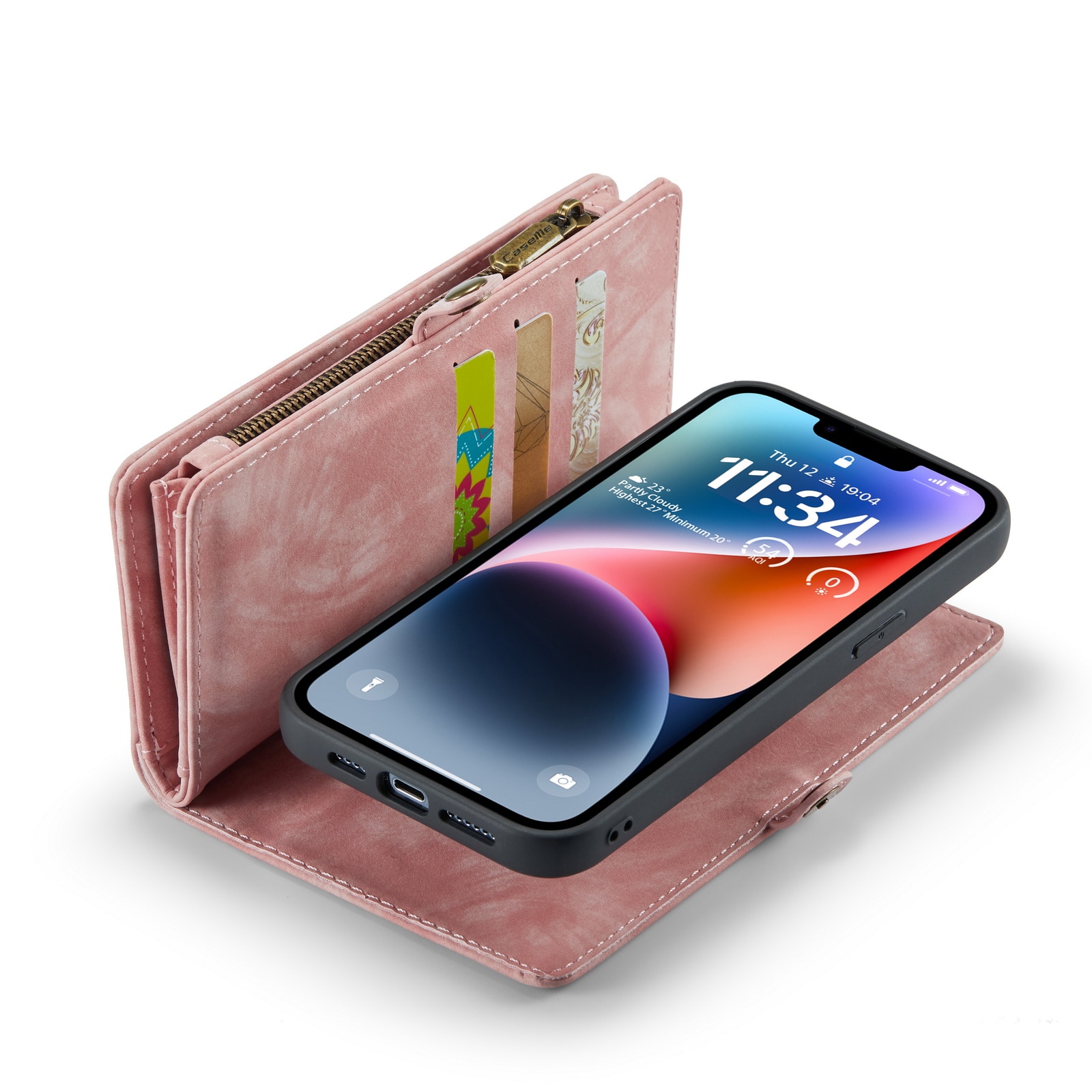 iPhone 14 Plus Rymligt plånboksfodral med många kortfack, rosa