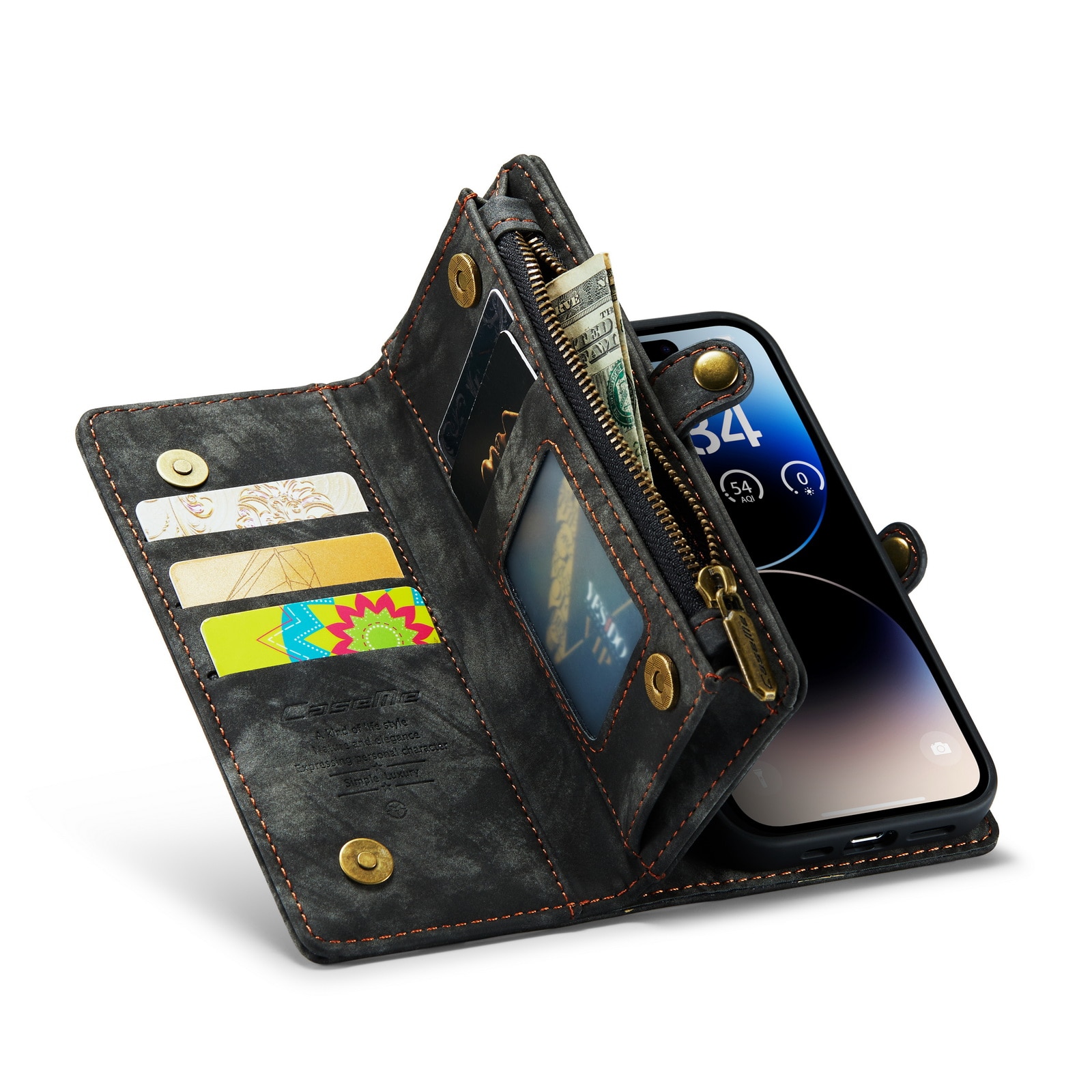 iPhone 14 Pro Rymligt plånboksfodral med många kortfack, grå