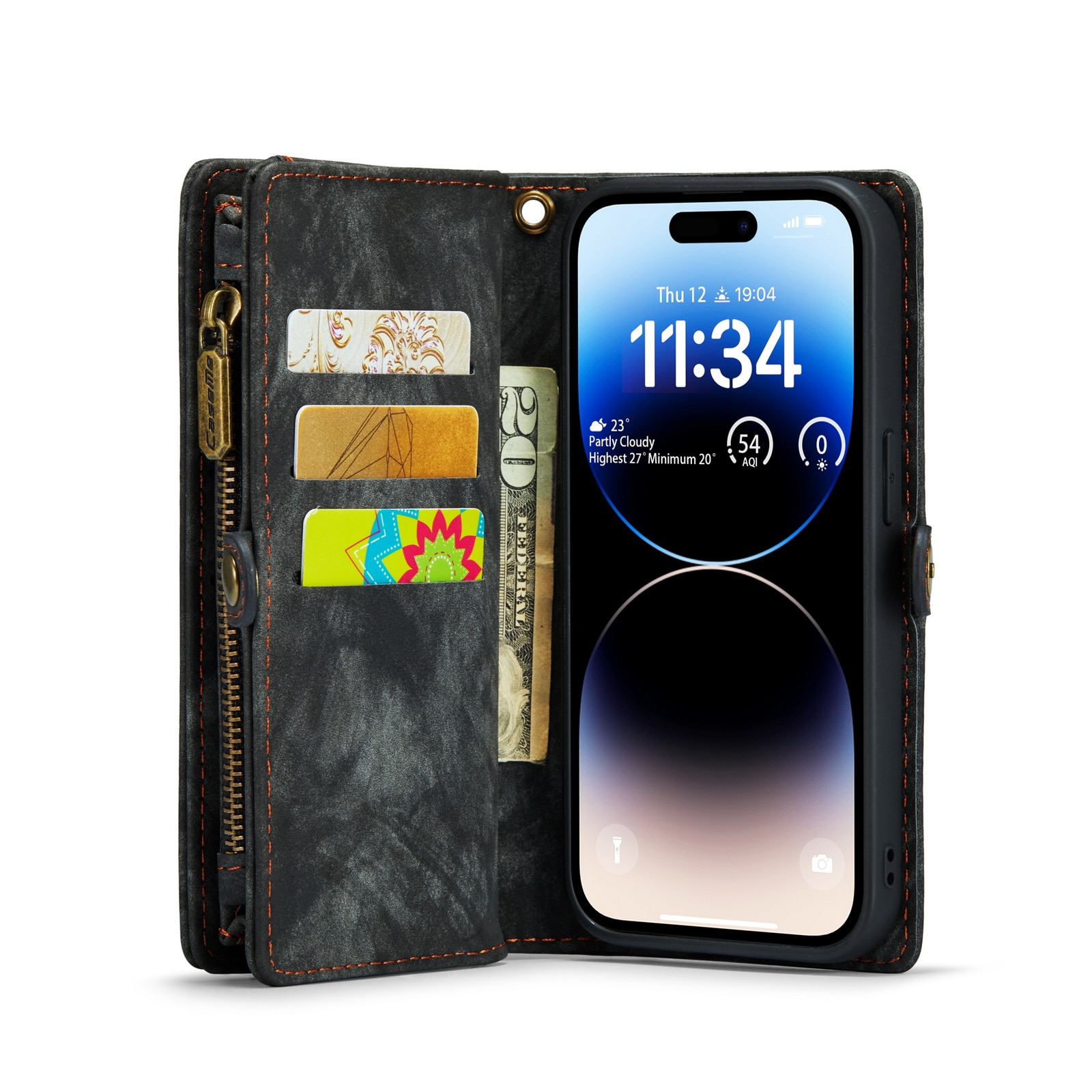 iPhone 14 Pro Max Rymligt plånboksfodral med många kortfack, grå