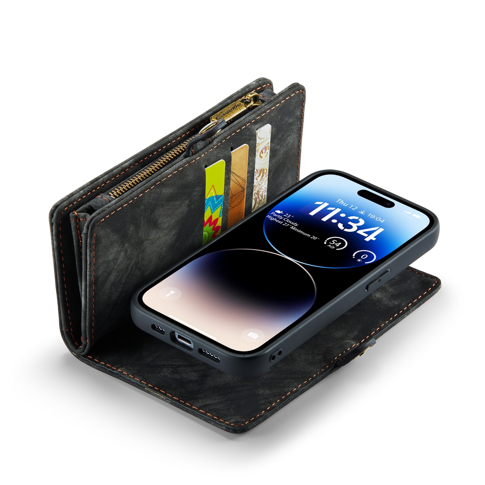 iPhone 14 Pro Rymligt plånboksfodral med många kortfack, grå