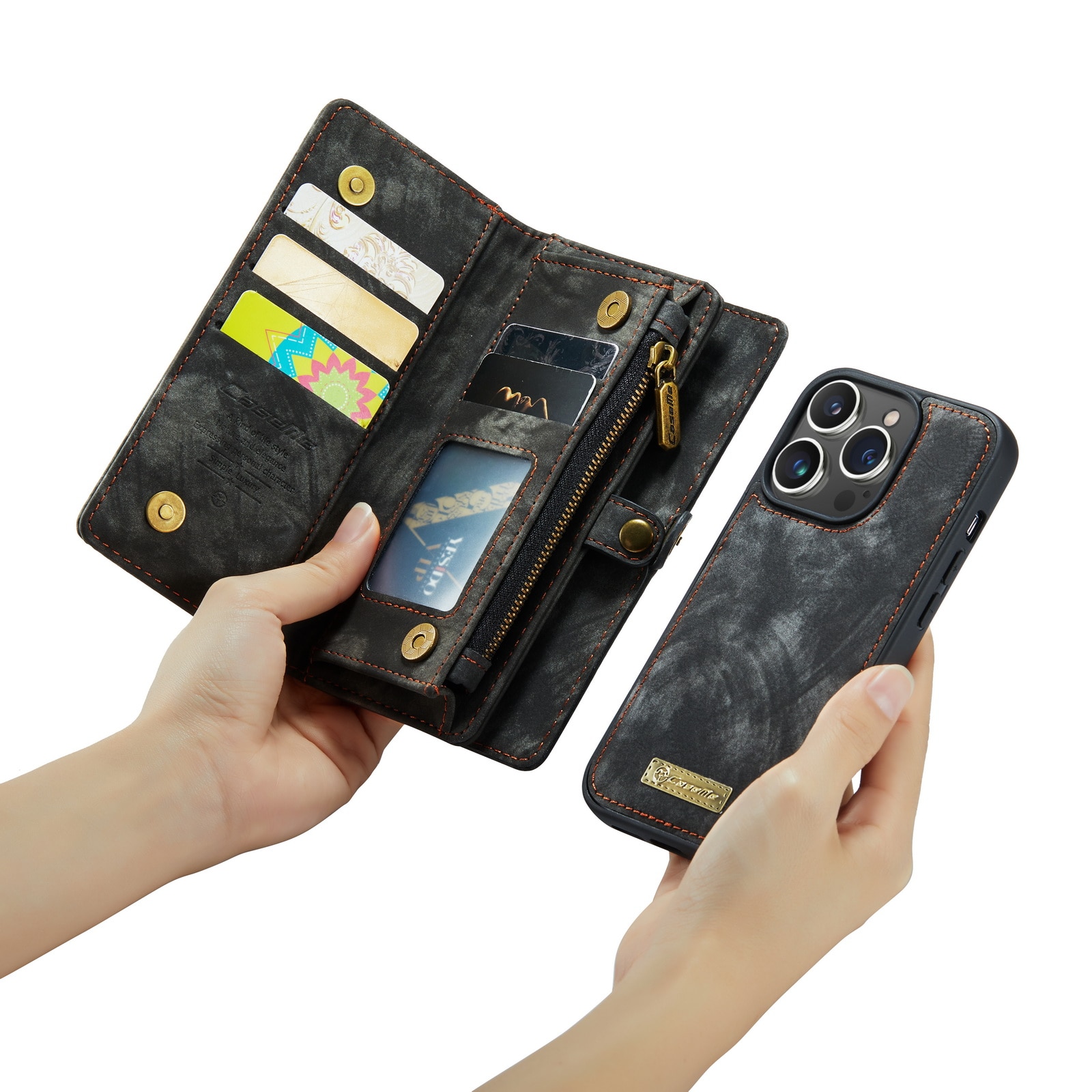 iPhone 14 Pro Max Rymligt plånboksfodral med många kortfack, grå
