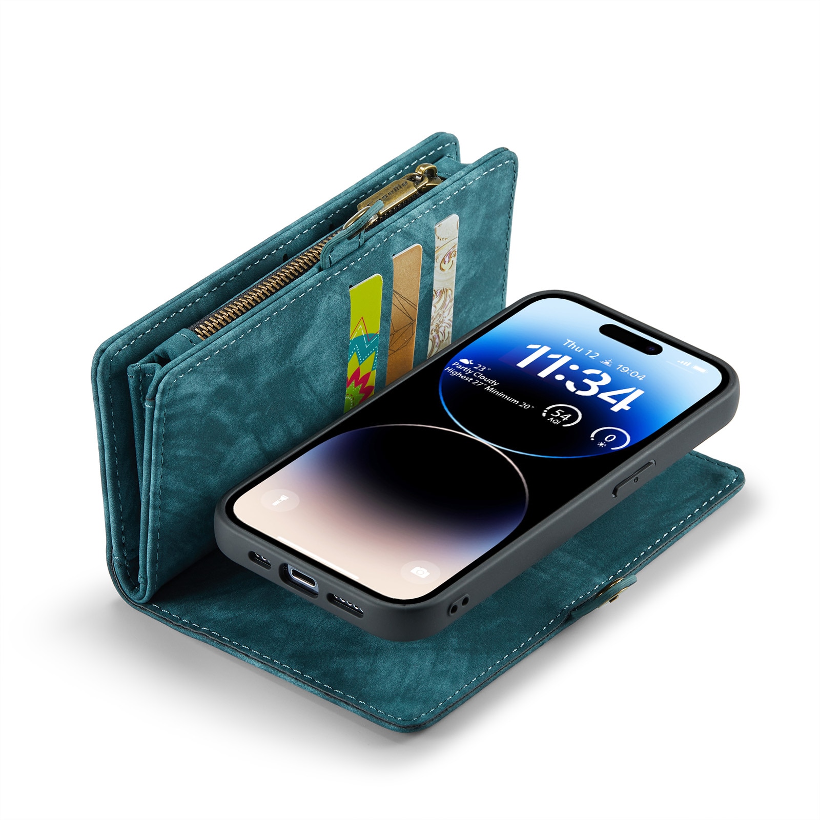 iPhone 14 Pro Max Rymligt plånboksfodral med många kortfack, blå