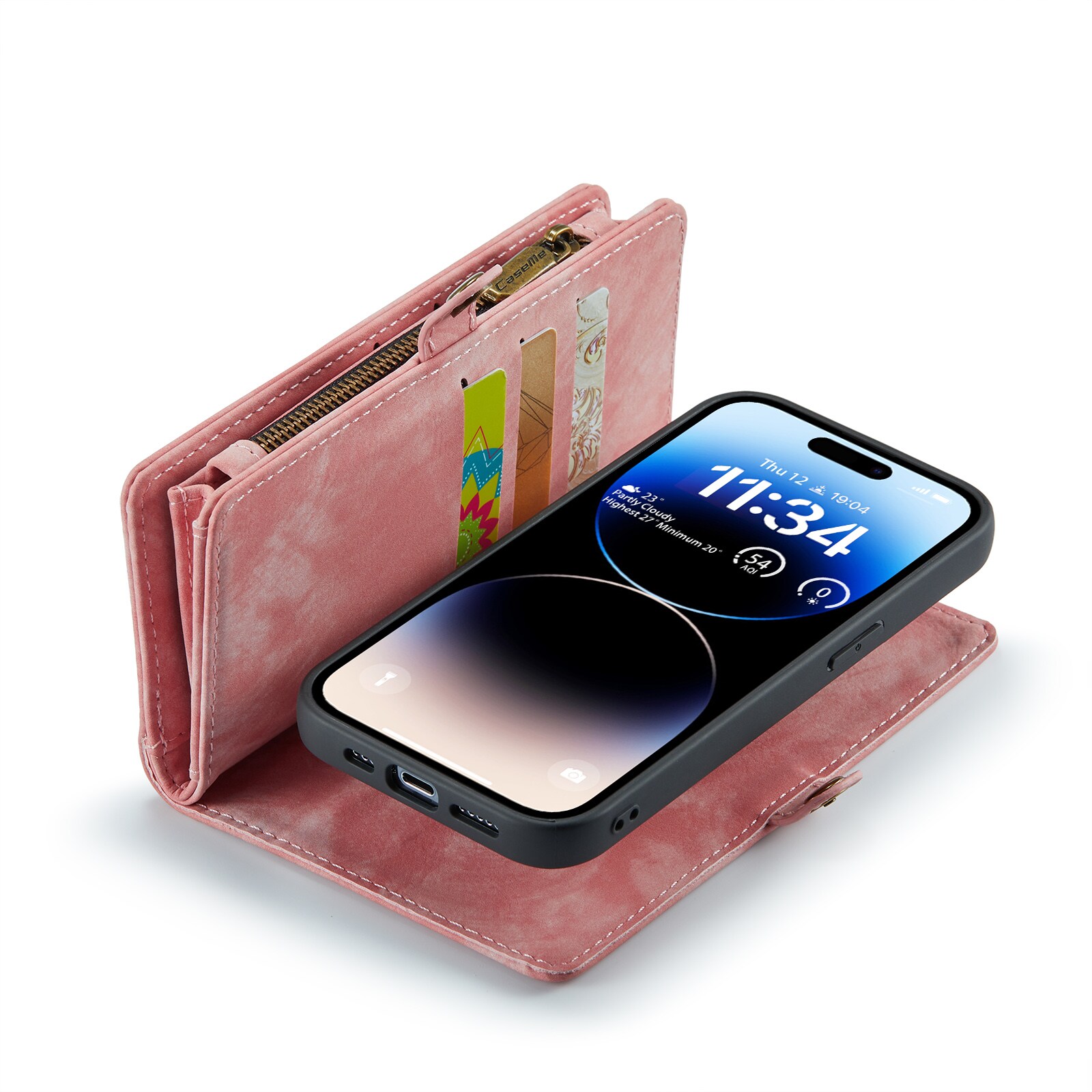 iPhone 14 Pro Rymligt plånboksfodral med många kortfack, Rosa