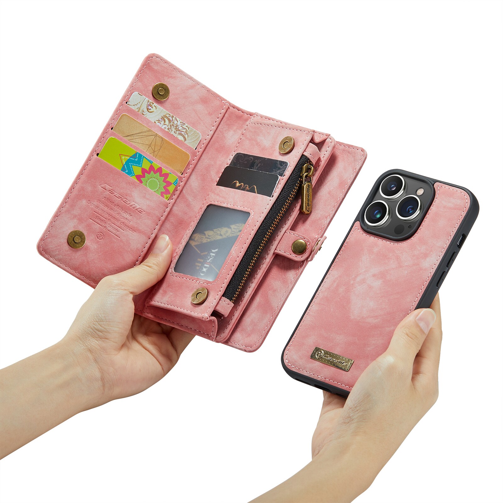 iPhone 14 Pro Rymligt plånboksfodral med många kortfack, Rosa