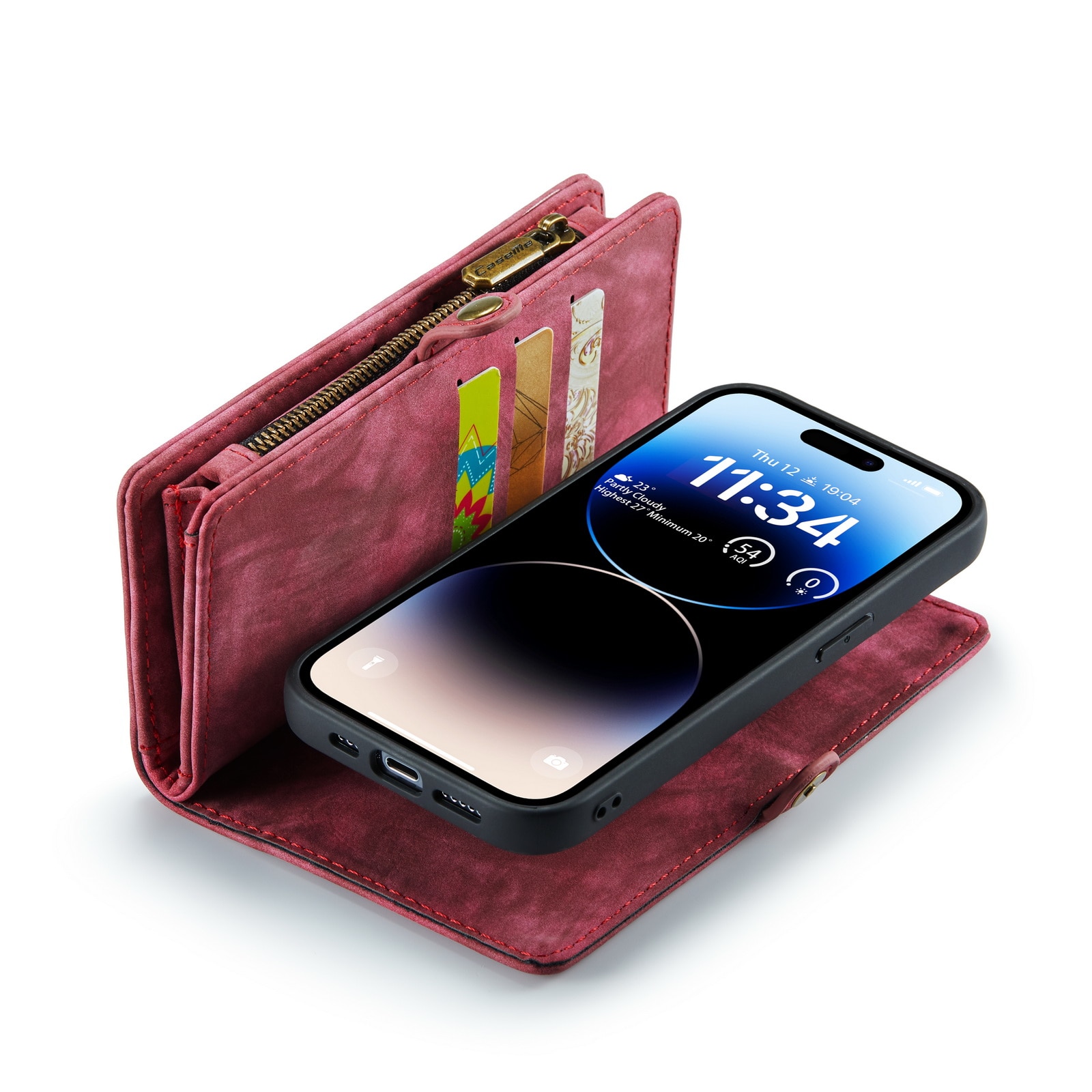 iPhone 14 Pro Rymligt plånboksfodral med många kortfack, röd