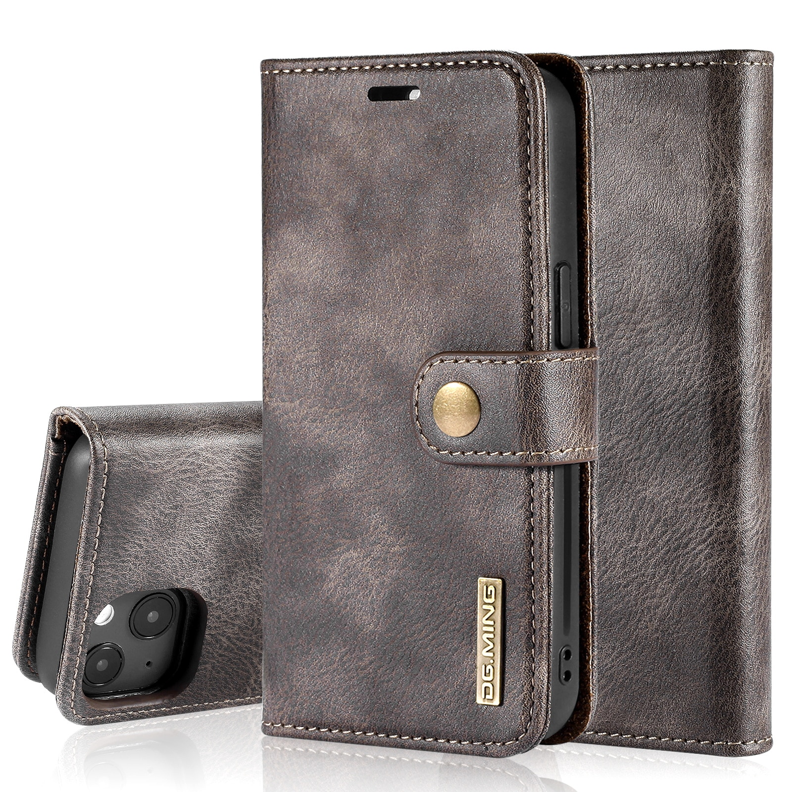 iPhone 14 Plånboksfodral med avtagbart skal, brun