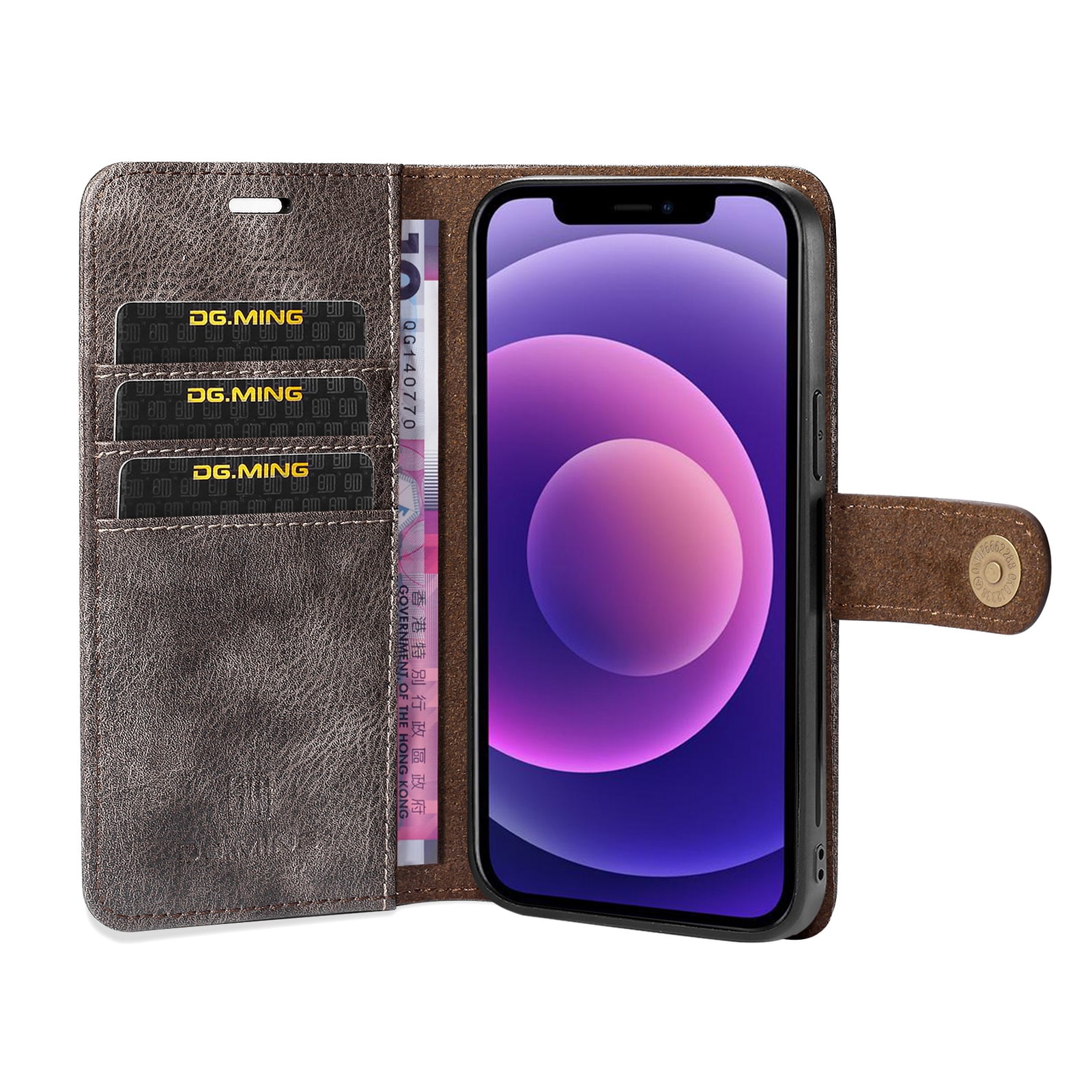 iPhone 13 Plånboksfodral med avtagbart skal, Brown