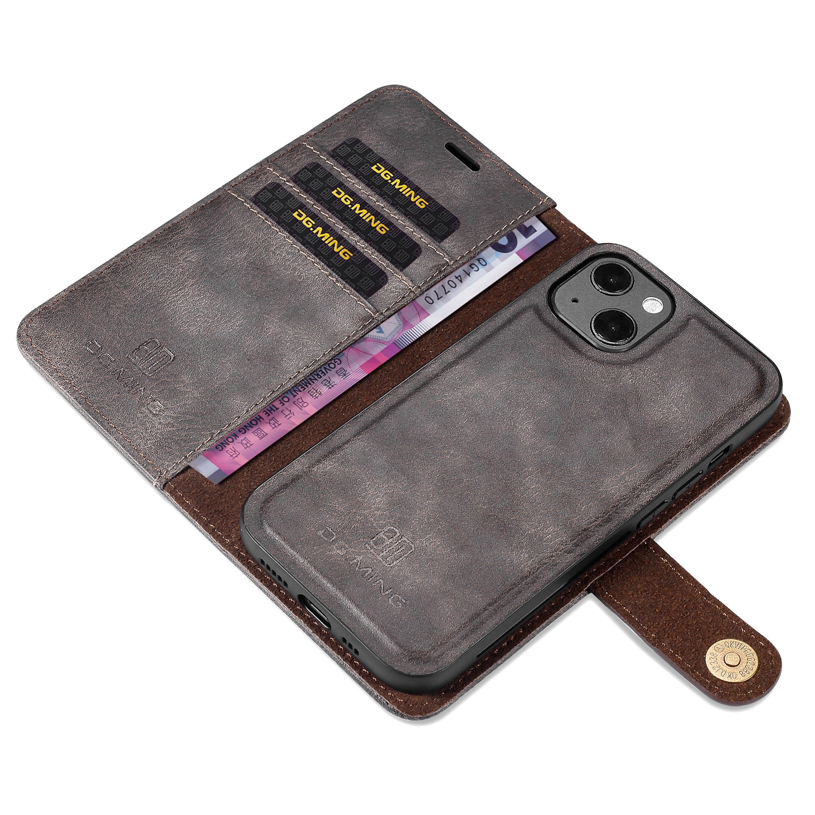 iPhone 13 Plånboksfodral med avtagbart skal, brun