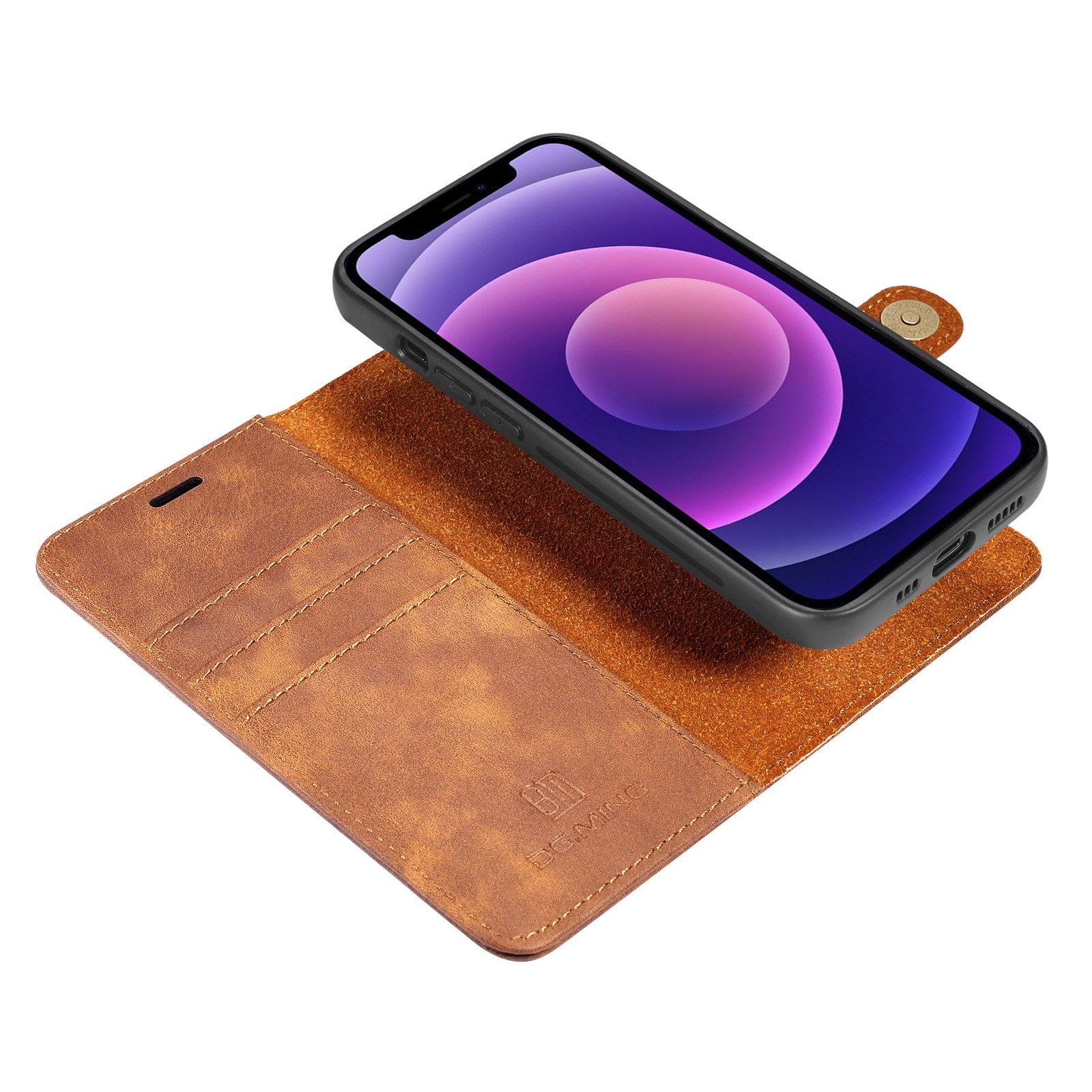 iPhone 13 Mini Plånboksfodral med avtagbart skal, cognac