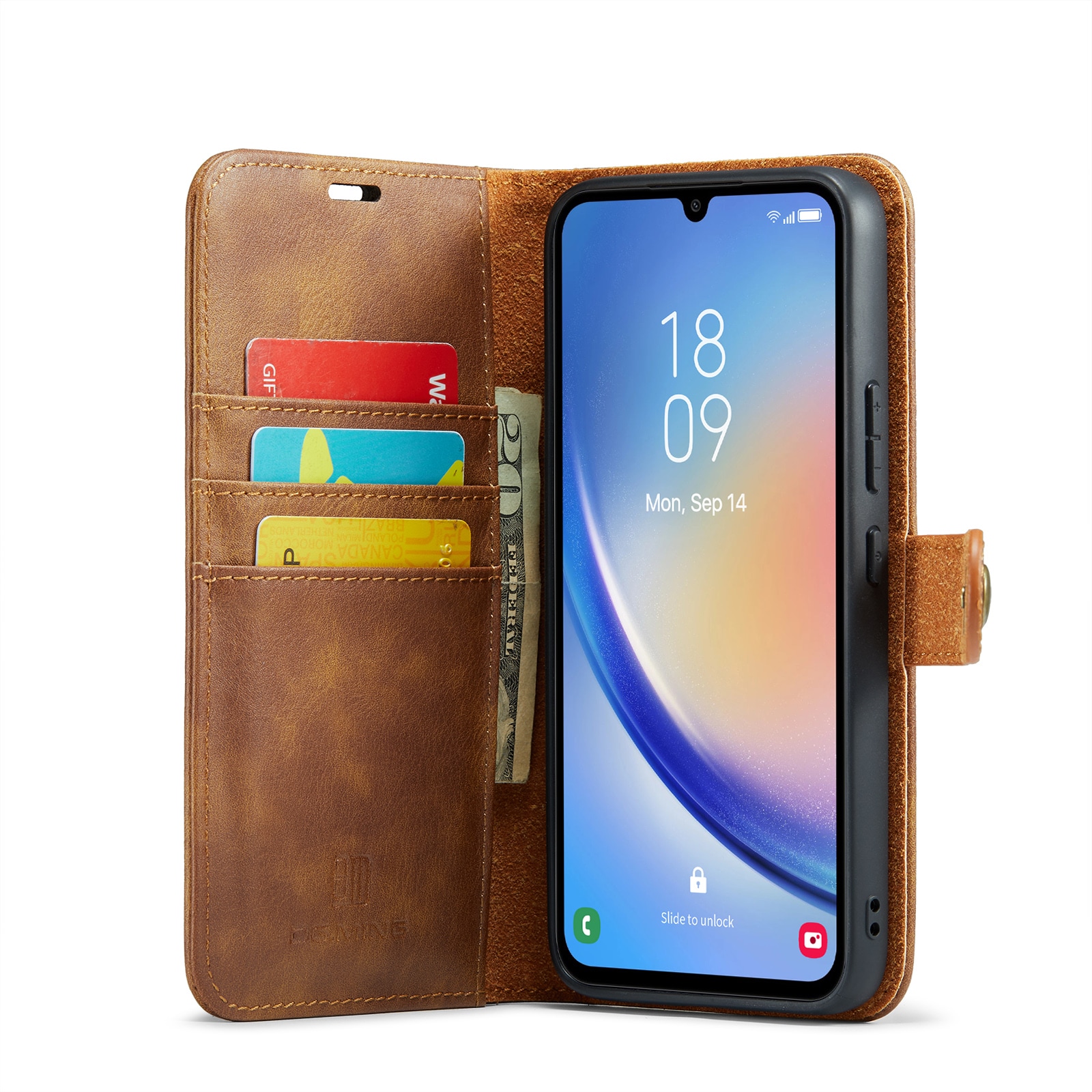 Samsung Galaxy A34 Plånboksfodral med avtagbart skal, cognac