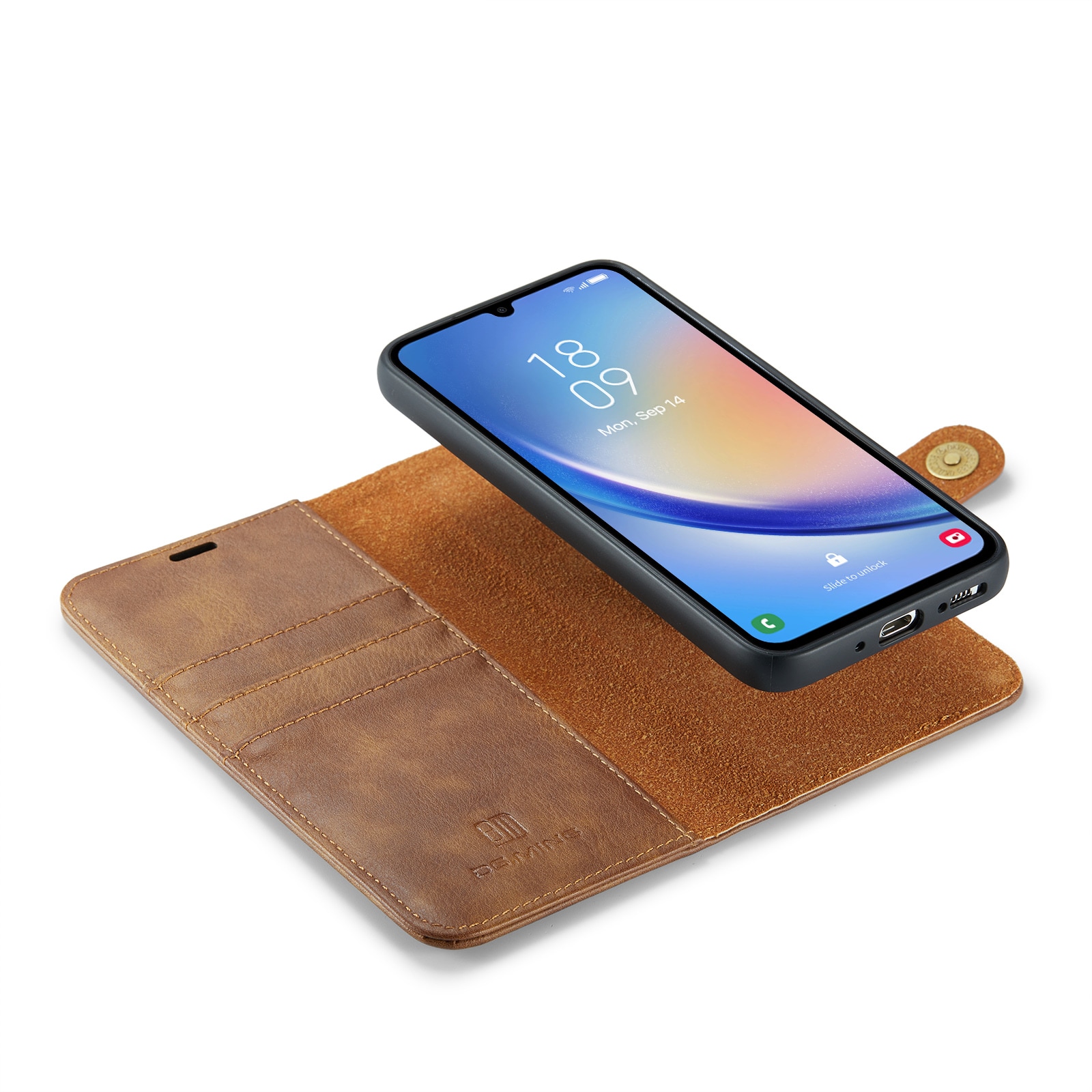 Samsung Galaxy A34 Plånboksfodral med avtagbart skal, cognac