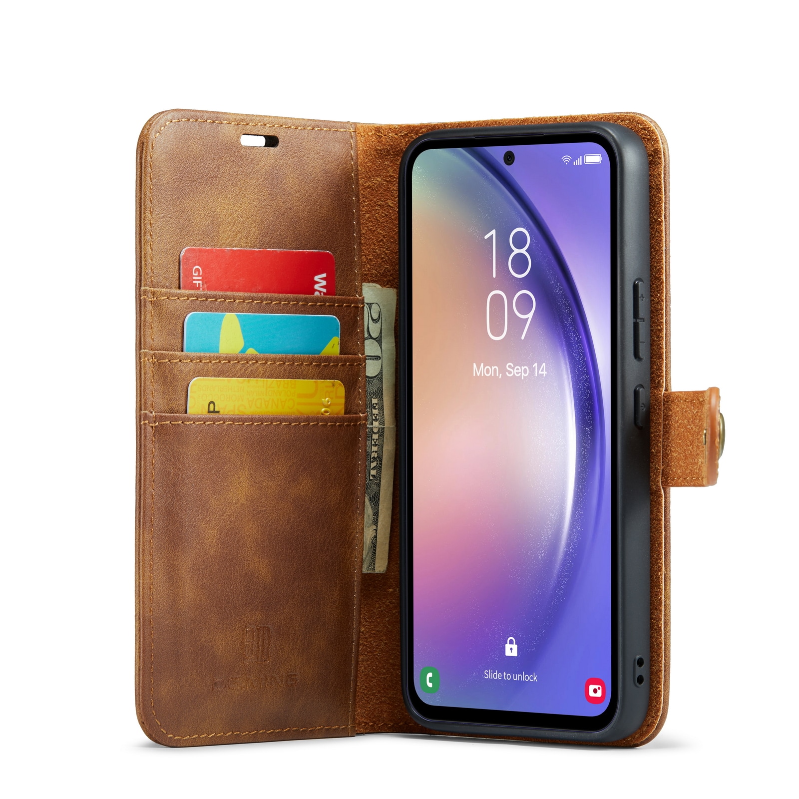 Samsung Galaxy A54 Plånboksfodral med avtagbart skal, cognac