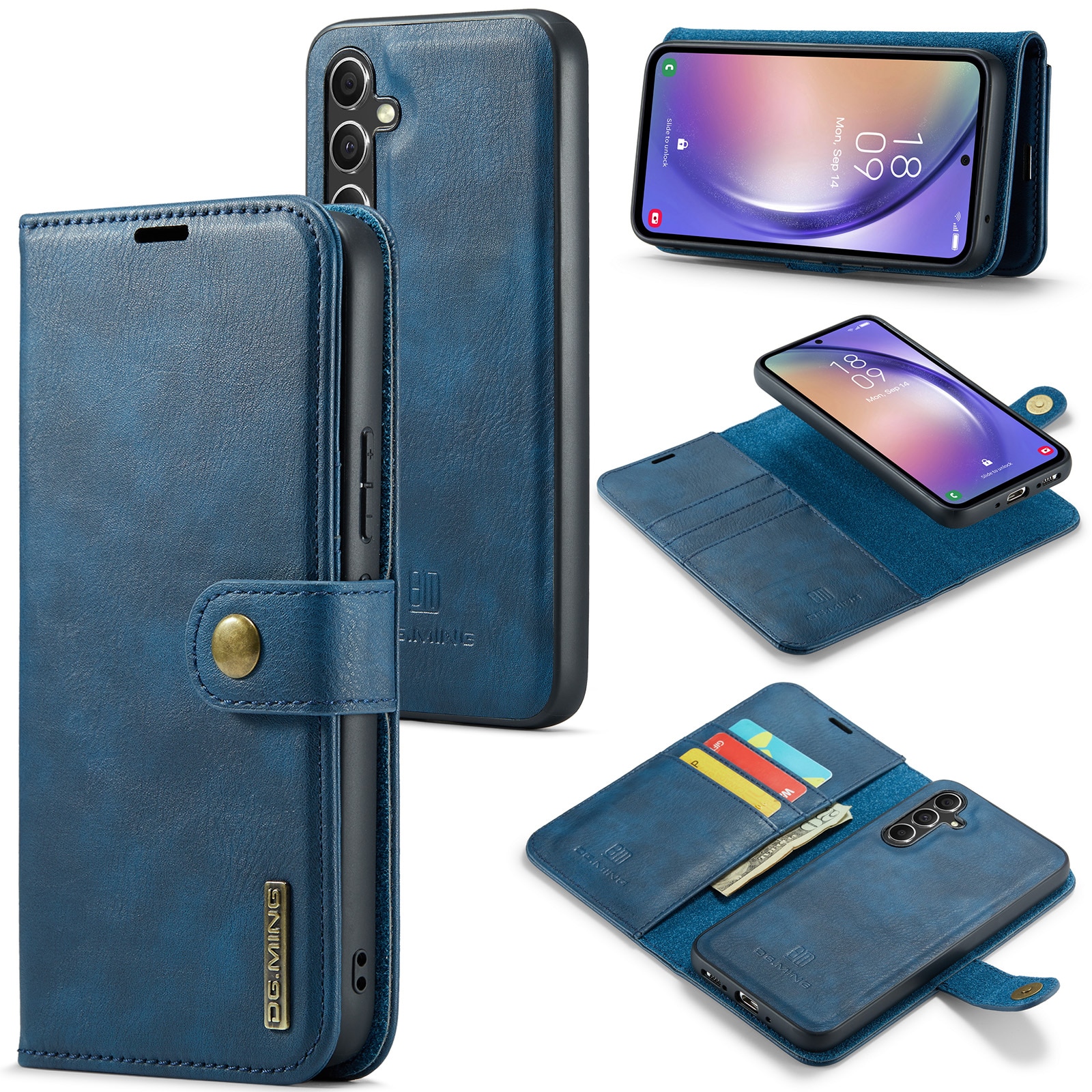 Samsung Galaxy A15 Plånboksfodral med avtagbart skal, blå