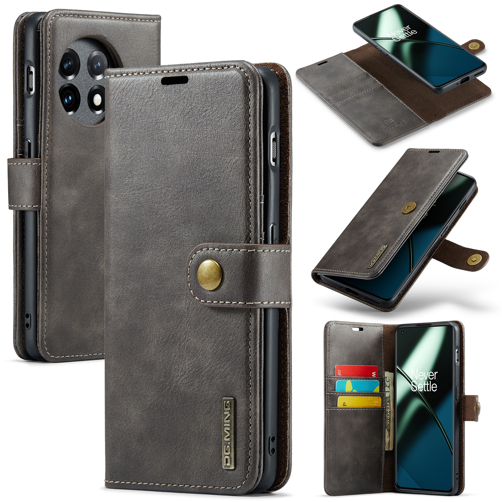 OnePlus 11 Plånboksfodral med avtagbart skal, brun