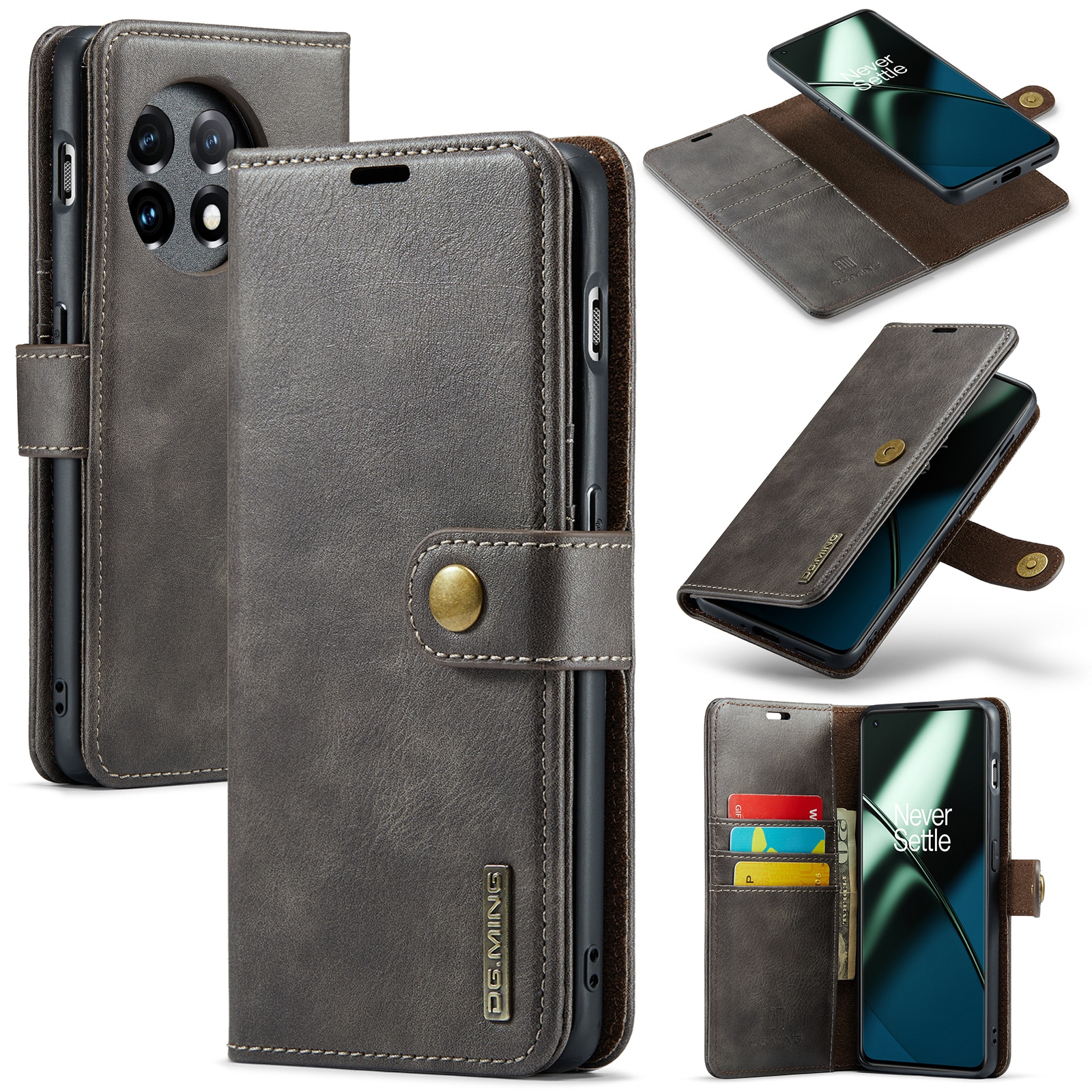  OnePlus 11 Plånboksfodral med avtagbart skal, Brown