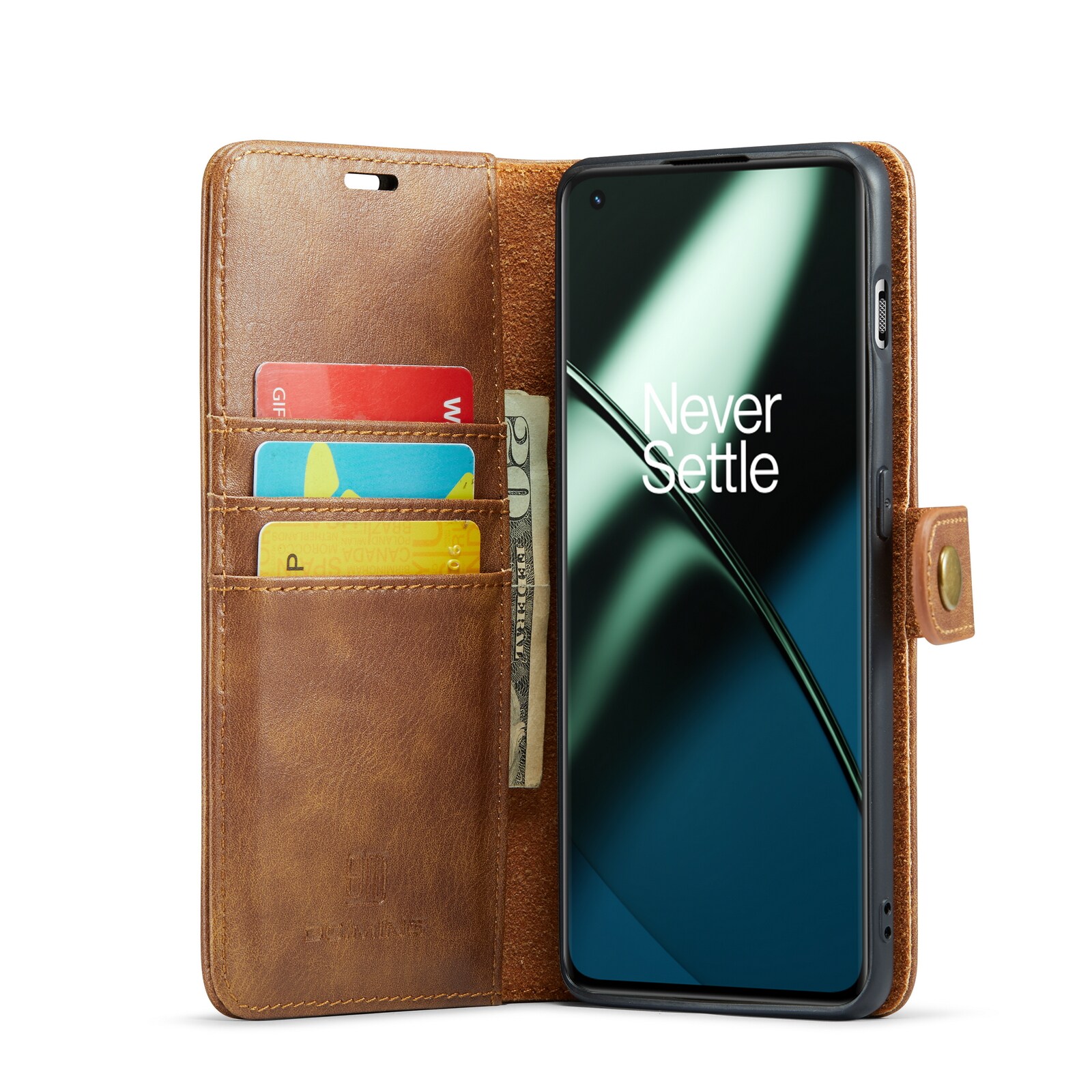  OnePlus 11 Plånboksfodral med avtagbart skal, Cognac