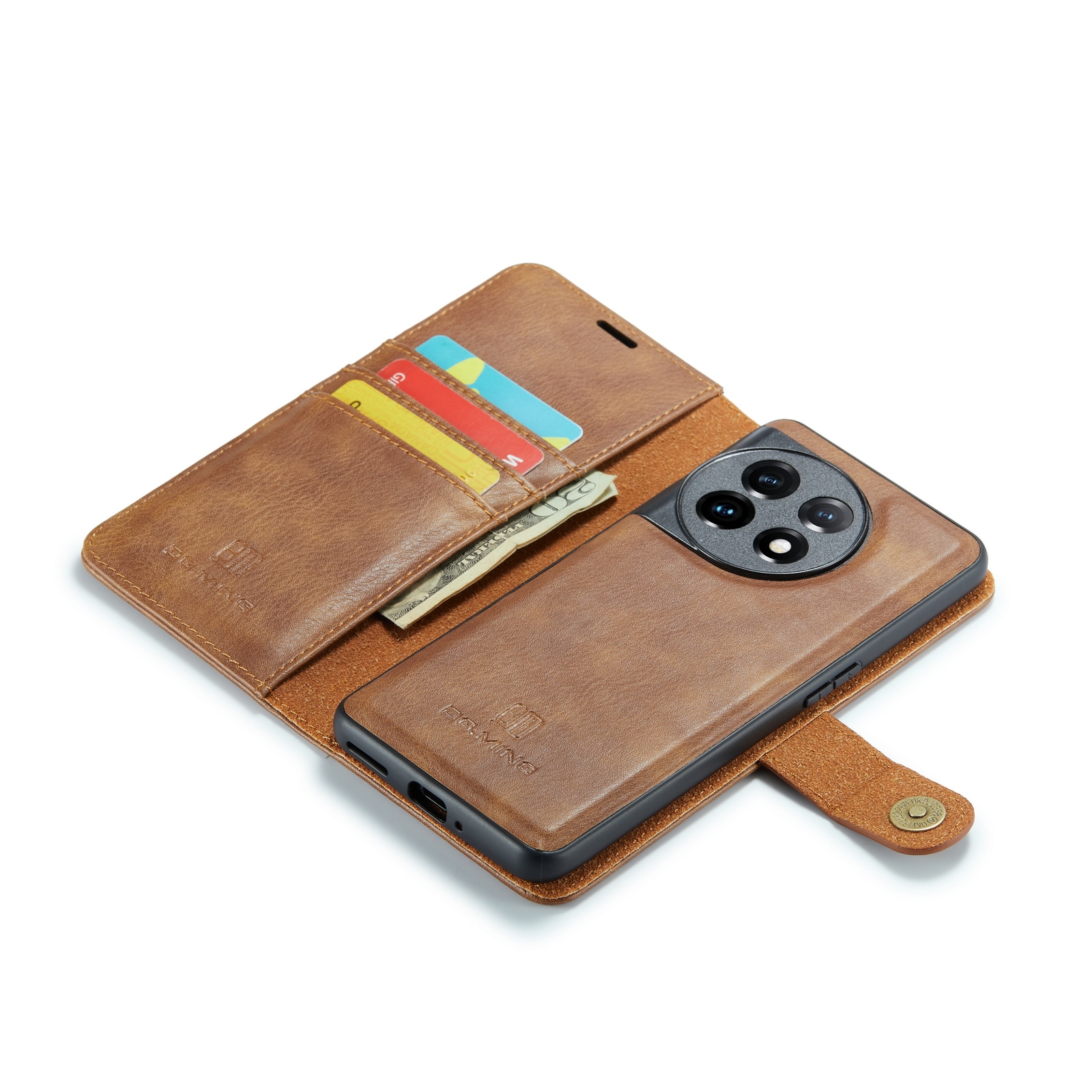  OnePlus 11 Plånboksfodral med avtagbart skal, Cognac