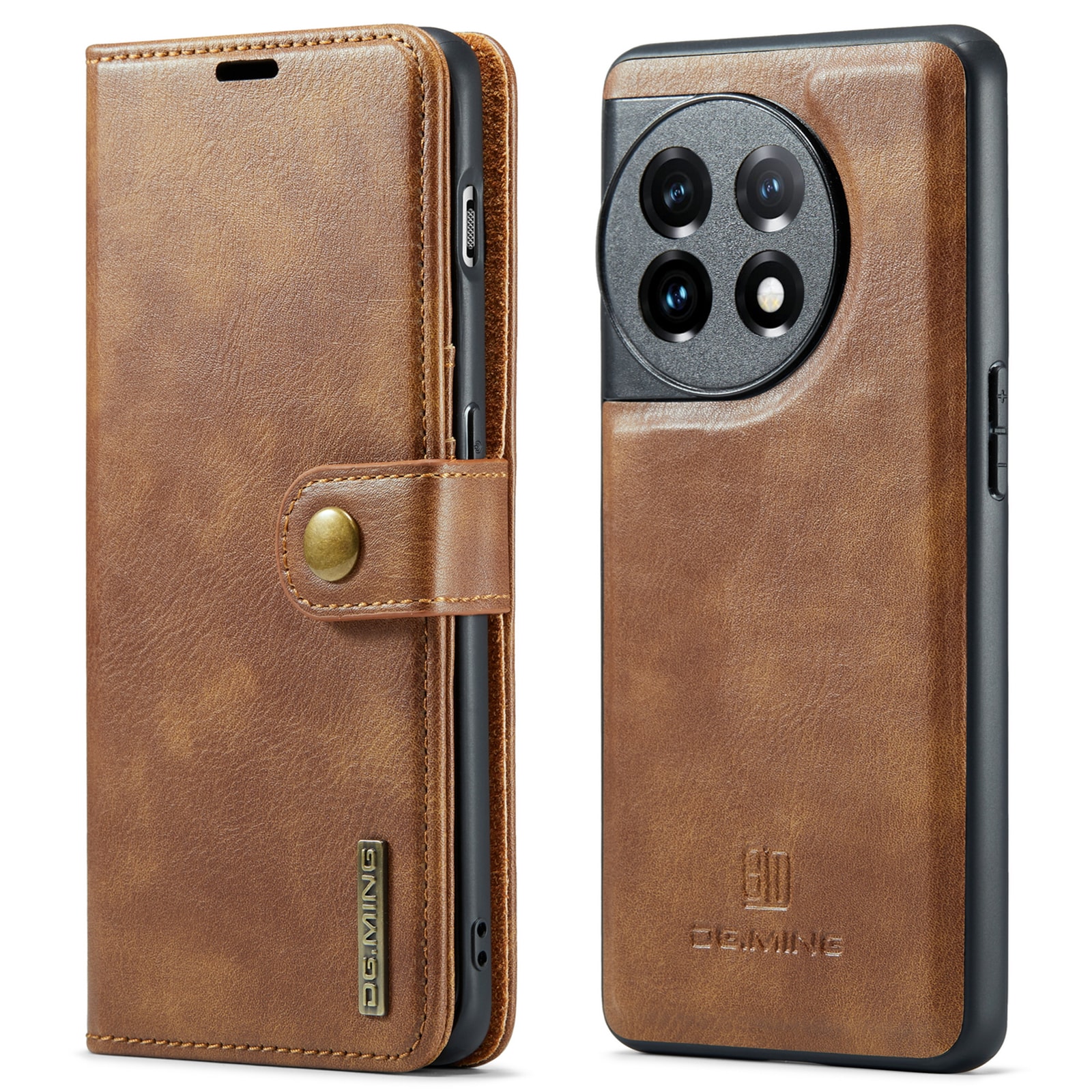  OnePlus 11 Plånboksfodral med avtagbart skal, Cognac