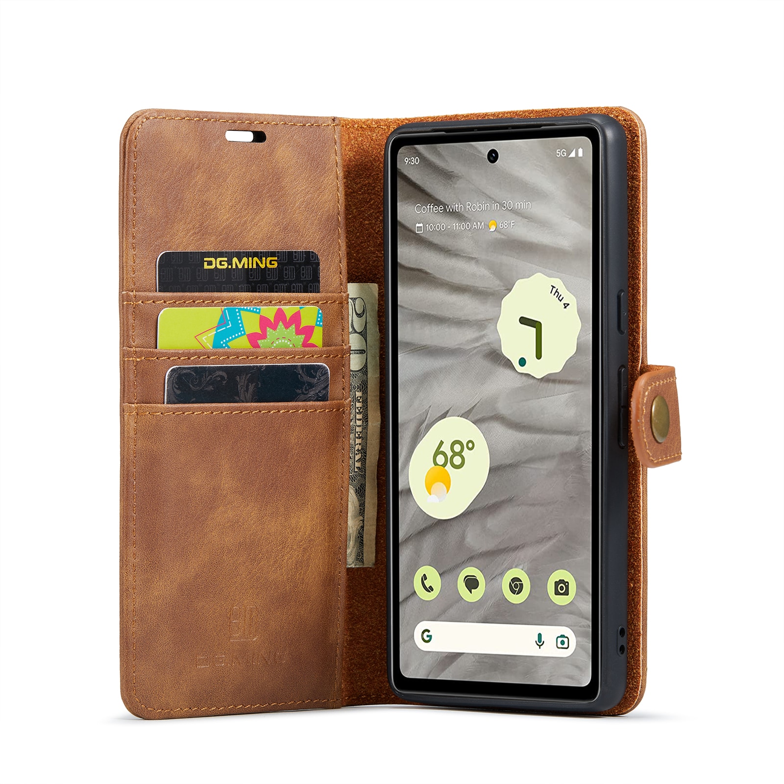Google Pixel 7a Plånboksfodral med avtagbart skal, Cognac
