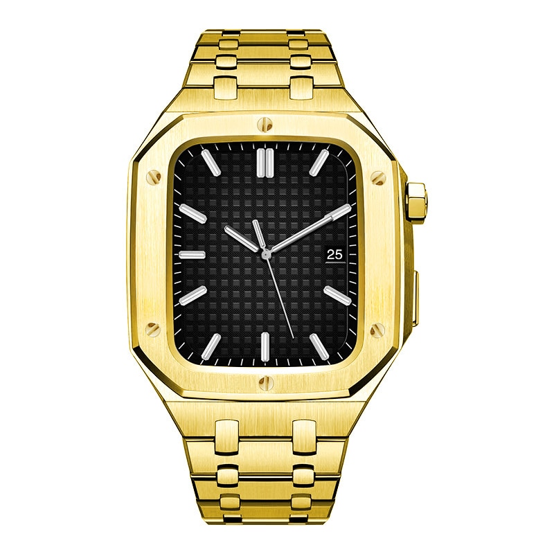 Apple Watch 45mm Series 9 Robust armband med inbyggt skal Full Metal, guld