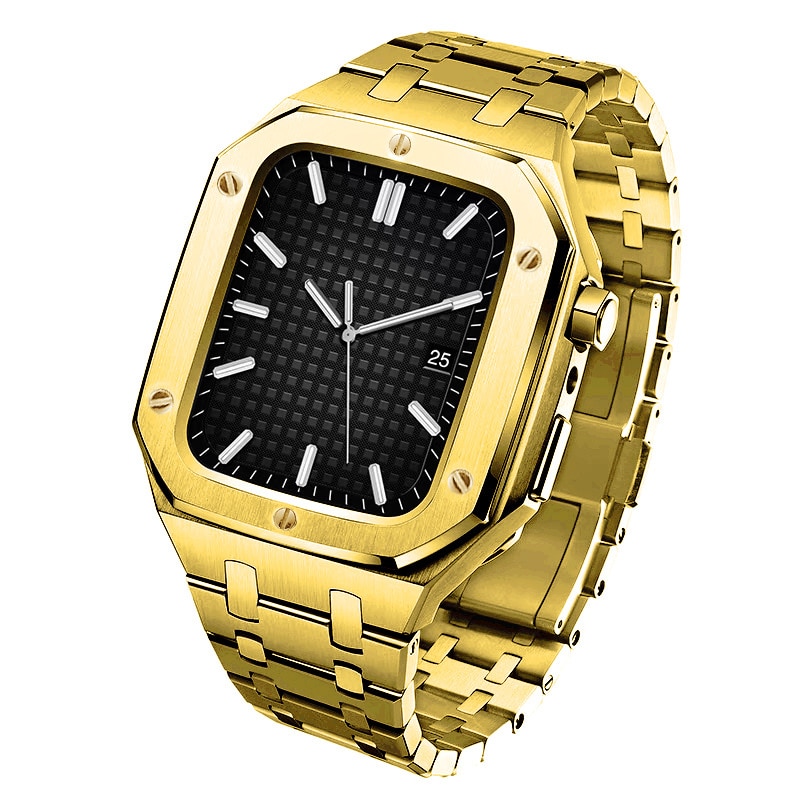Apple Watch 45mm Series 9 Robust armband med inbyggt skal Full Metal, guld