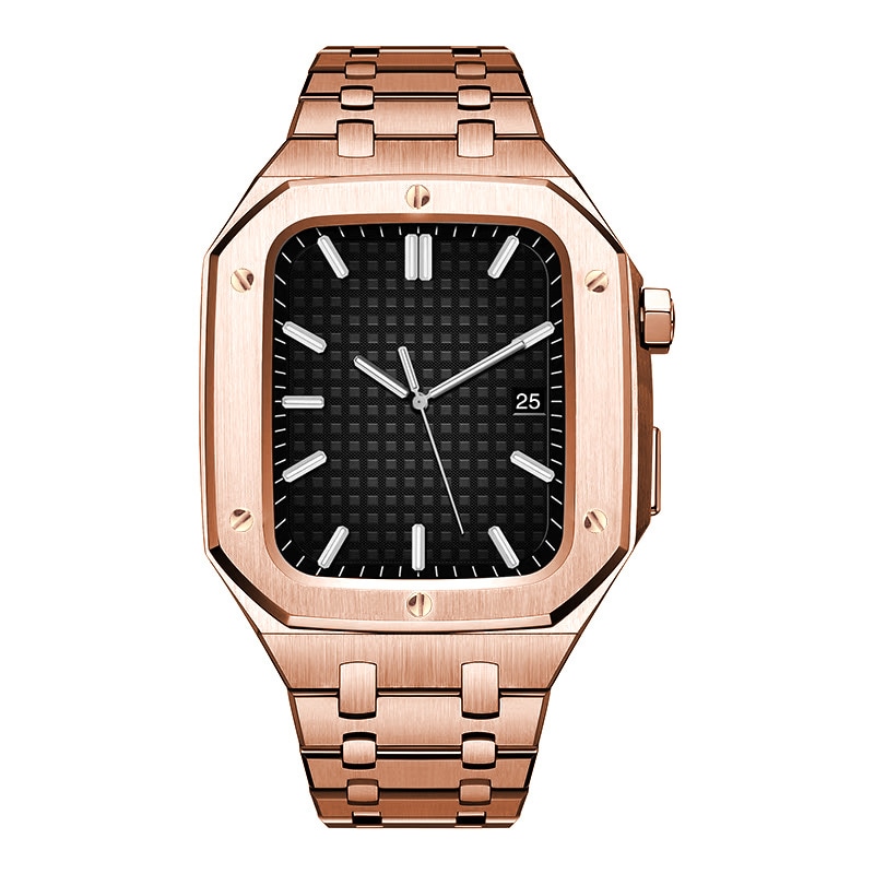 Apple Watch 45mm Series 8 Robust armband med inbyggt skal Full Metal, roséguld