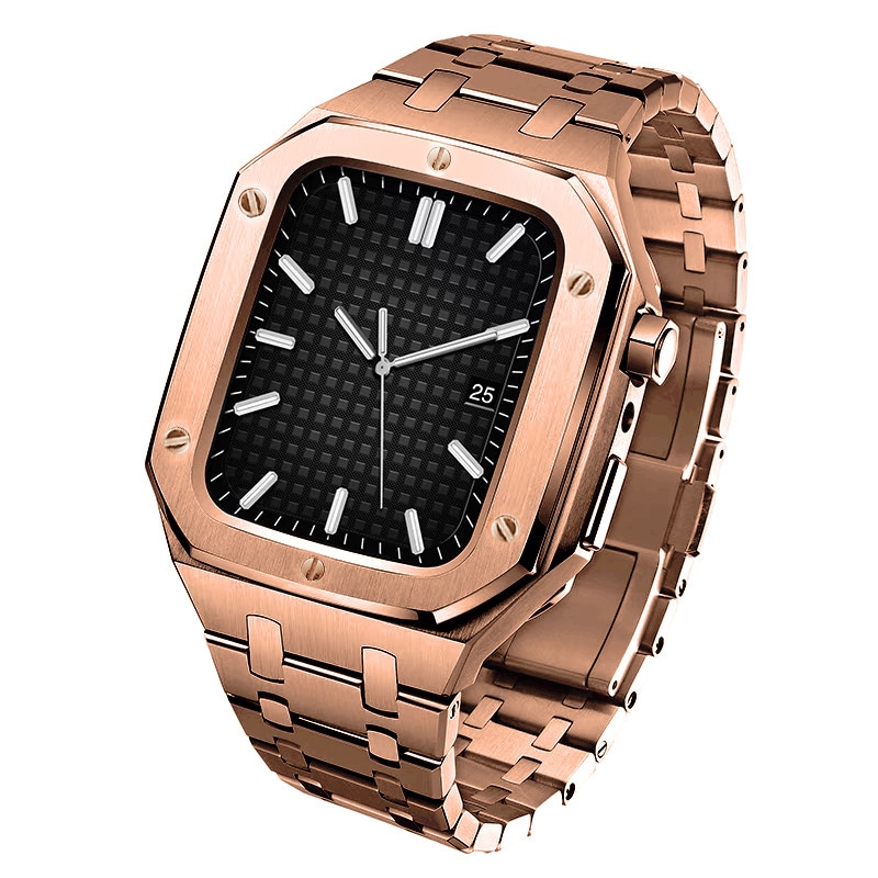 Apple Watch 45mm Series 8 Robust armband med inbyggt skal Full Metal, roséguld