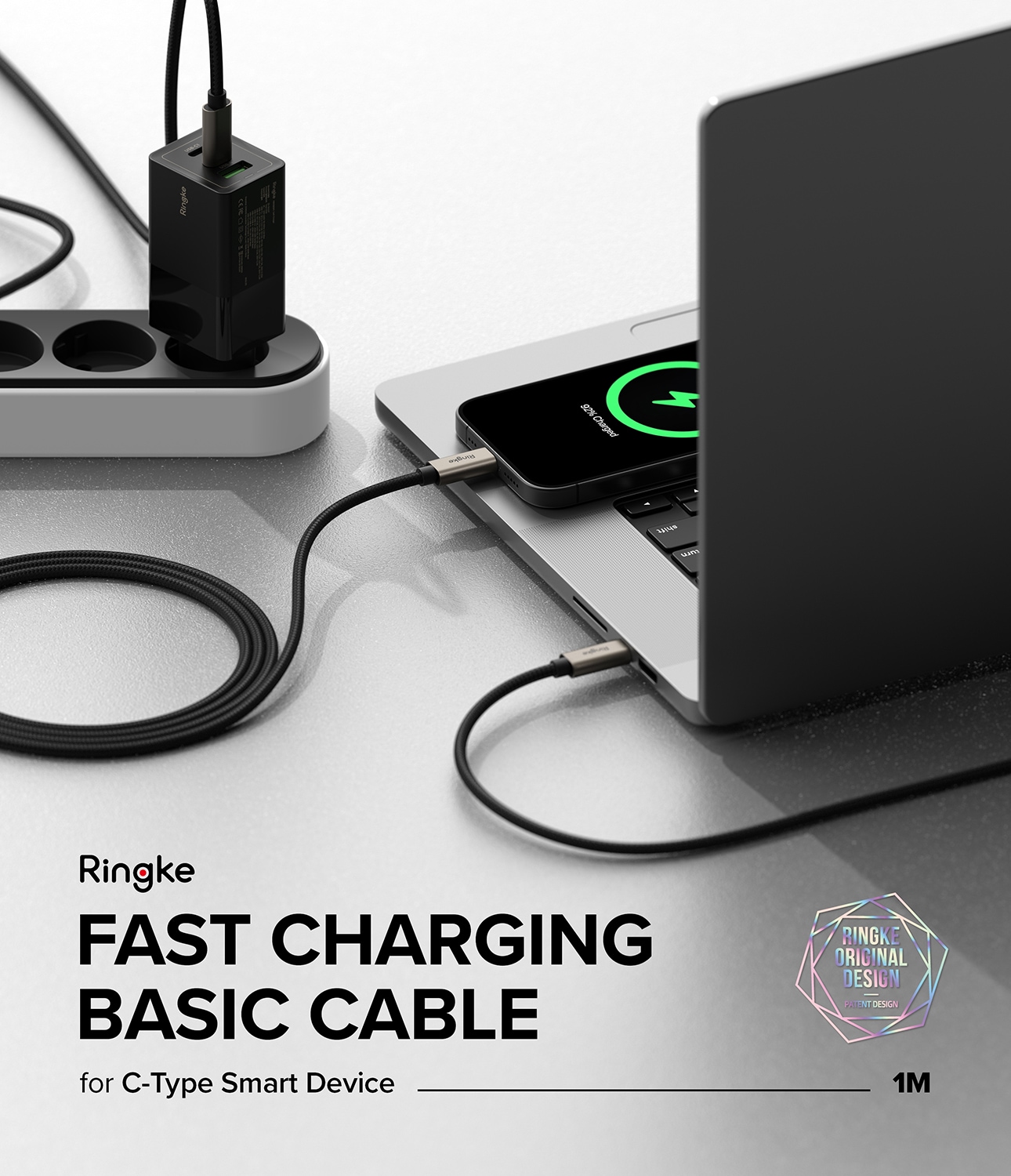 Snabbladdnings Laddningskabel USB-C till USB-C 1m, svart