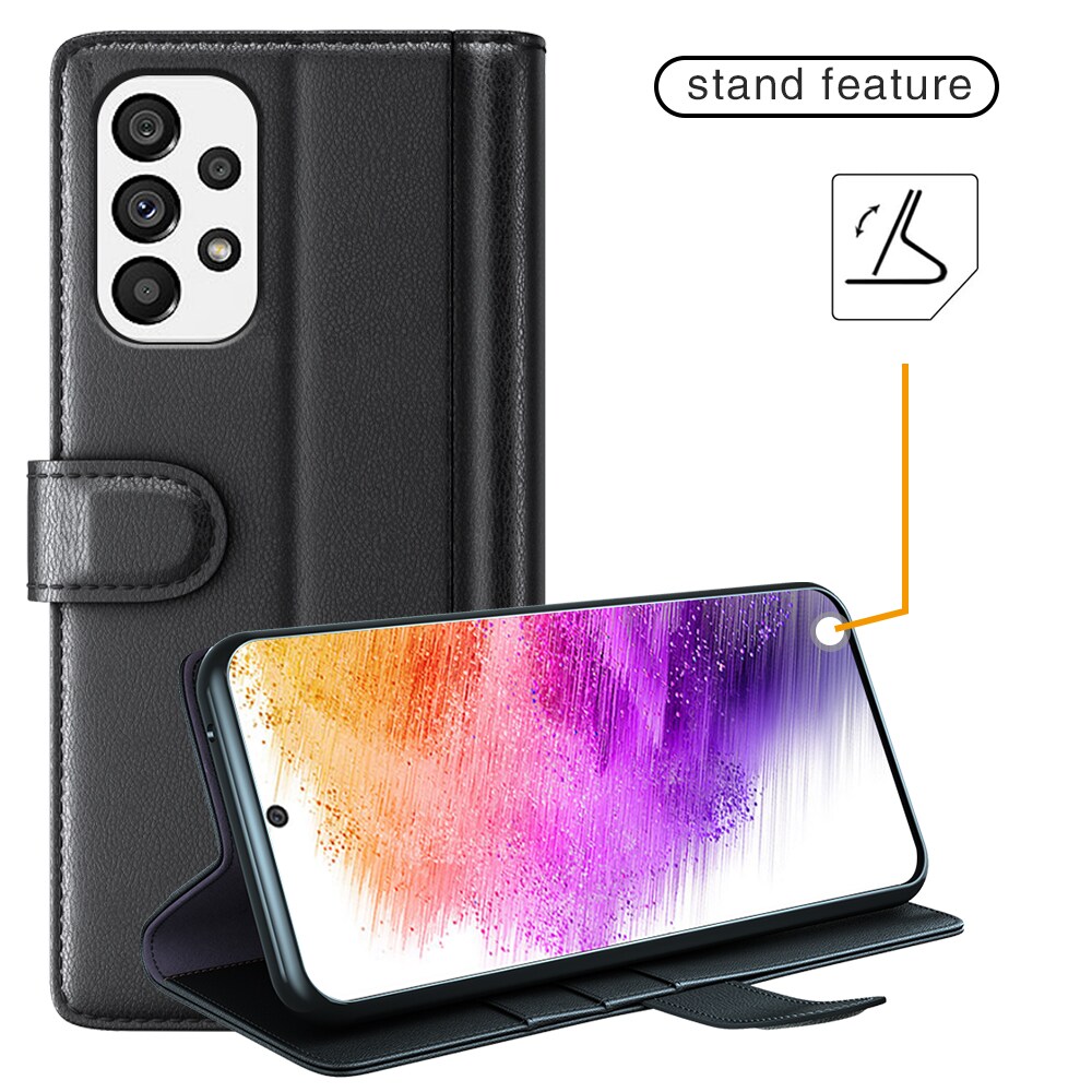 Samsung Galaxy A73 5G Plånboksfodral i Äkta Läder, Svart