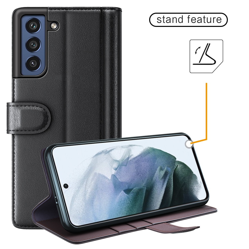 Samsung Galaxy S21 FE Plånboksfodral i Äkta Läder, svart