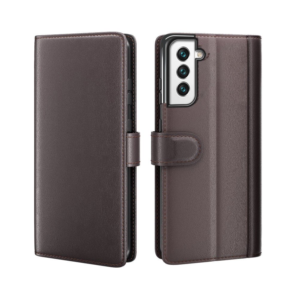 Samsung Galaxy S22 Plus Plånboksfodral i Äkta Läder, brun