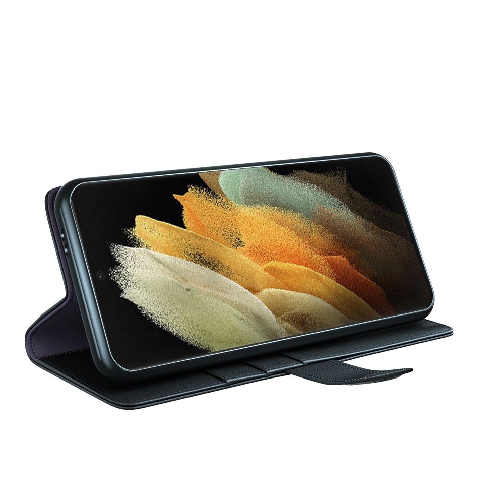 Samsung Galaxy S22 Ultra Plånboksfodral i Äkta Läder, svart