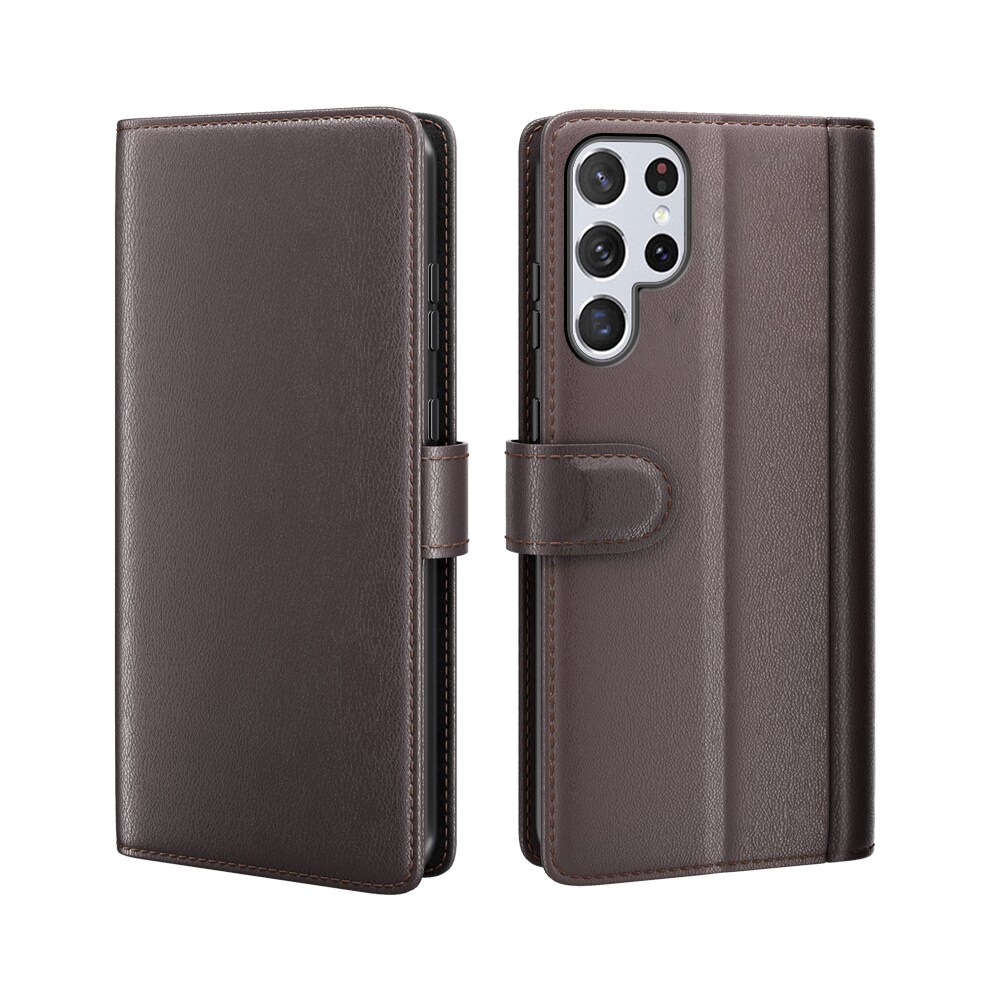 Samsung Galaxy S22 Ultra Plånboksfodral i Äkta Läder, Brun
