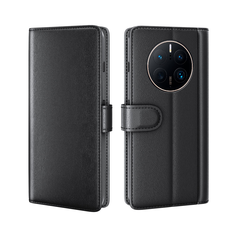 Huawei Mate 50 Pro Plånboksfodral i Äkta Läder, Svart